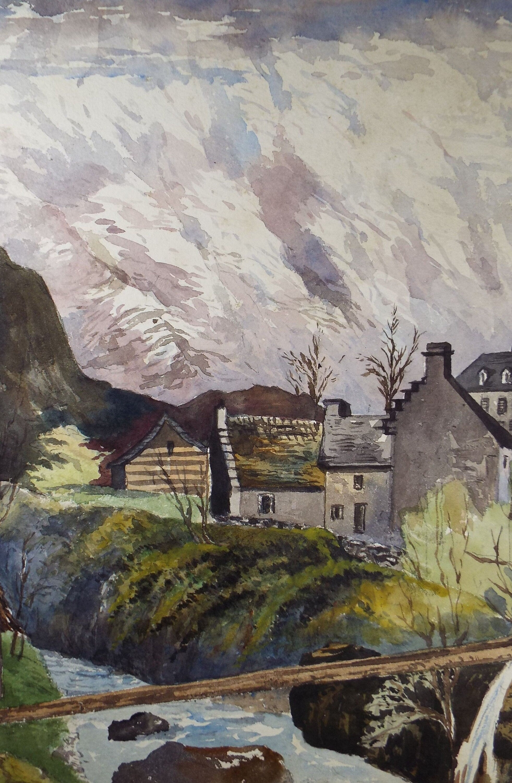 Original Watercolour, 'Mountain Village', Dated 1890, E Leonard