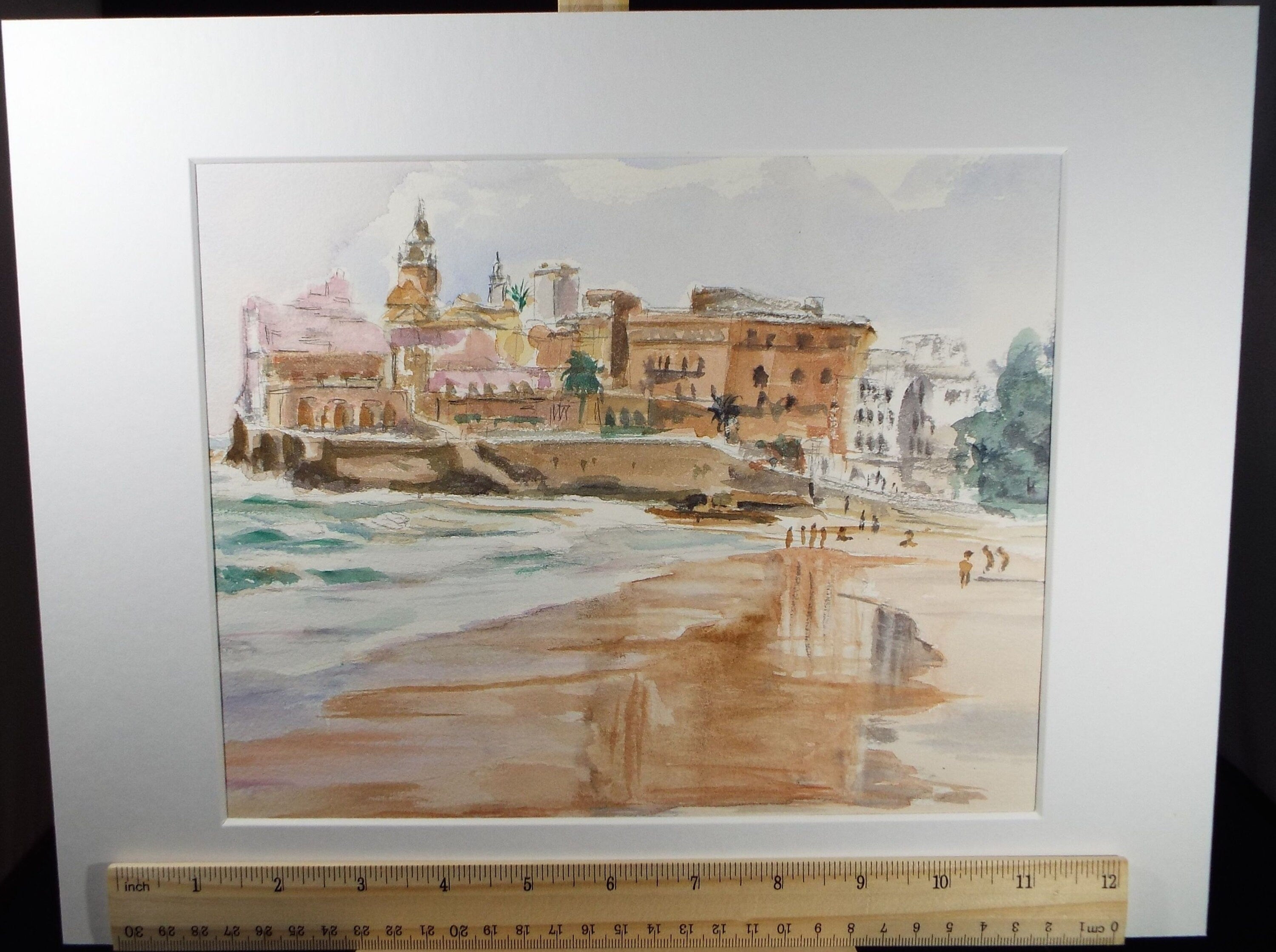 Original Watercolour, 'Coastal Town', Dated 1996, Artist Unknown
