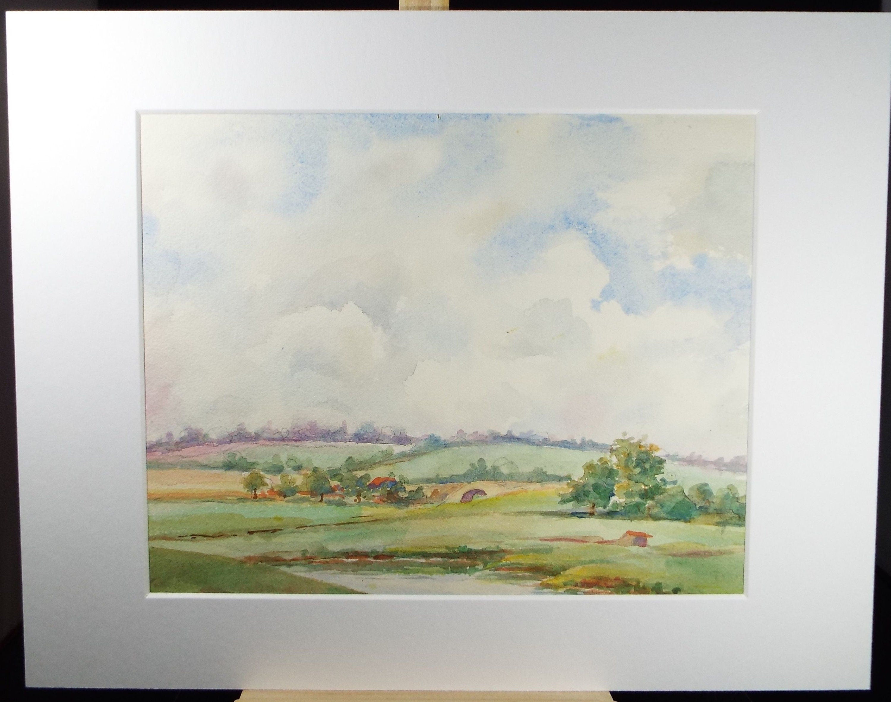 Original Watercolour, 'River through a green Landscape' Mid 20th Century,Artist Unknown