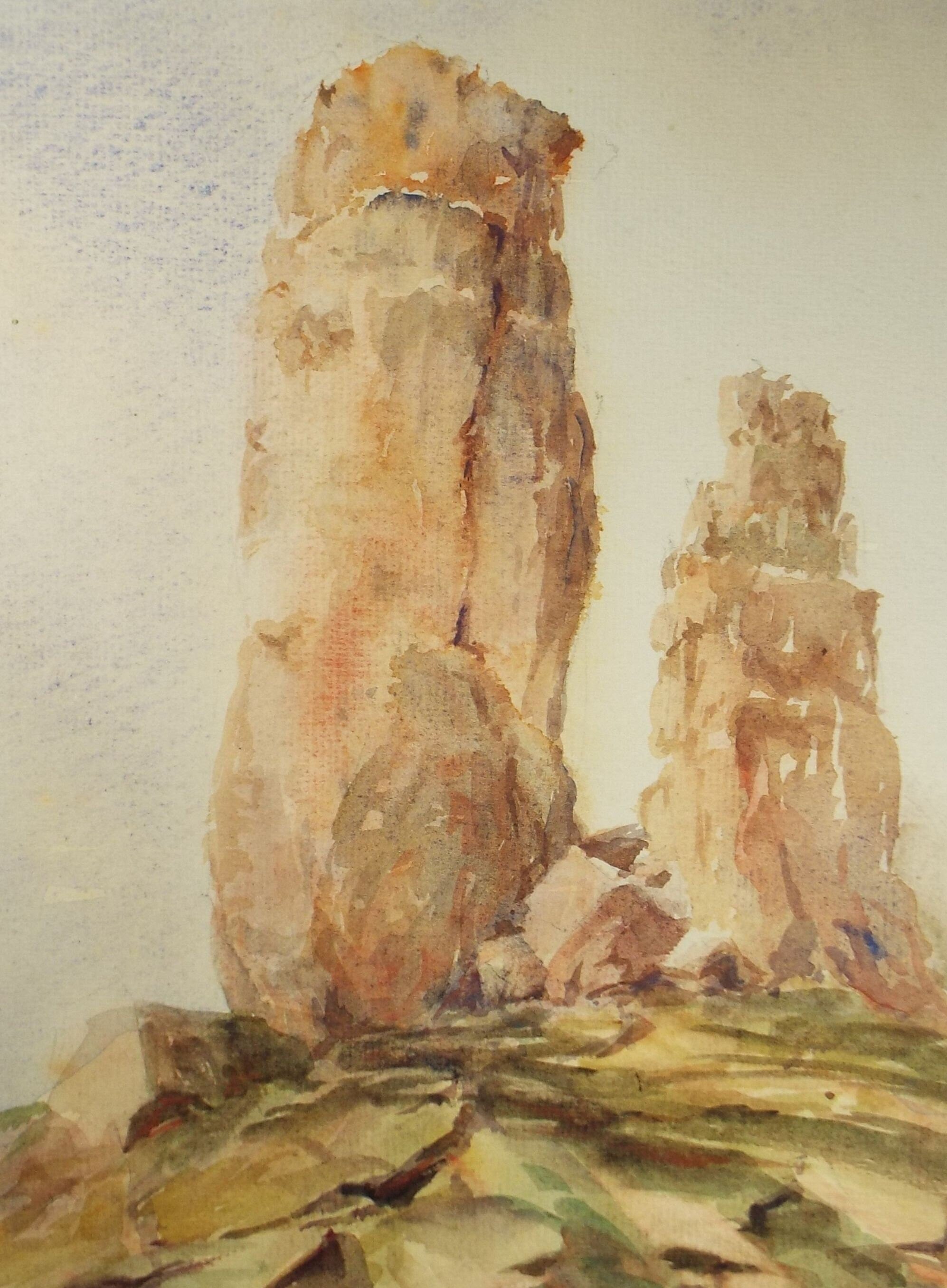 Original Watercolour on Paper, 'Rock Pinnacles', Mid 20th Century, C R Chase (1993-1988)