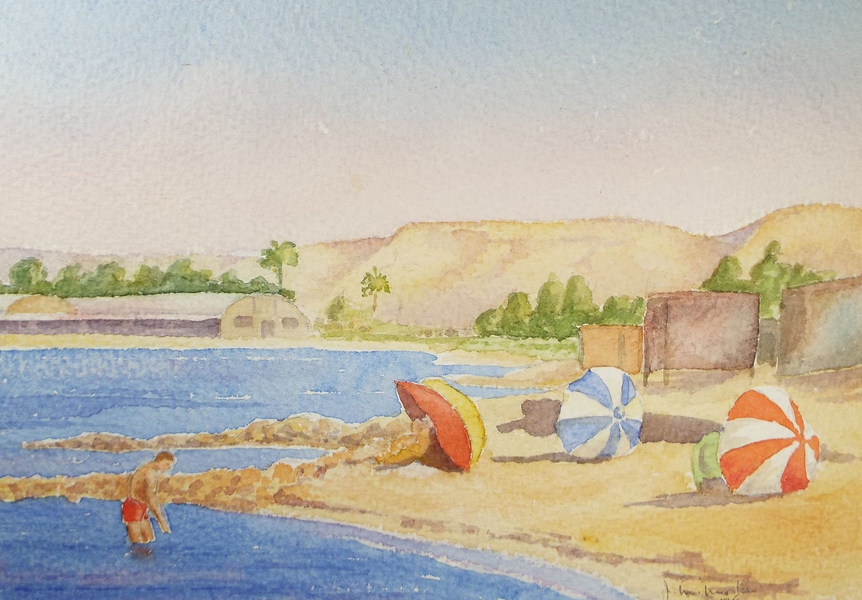Original Watercolour, 'Beach Holiday', Dated 1950, J M Morton