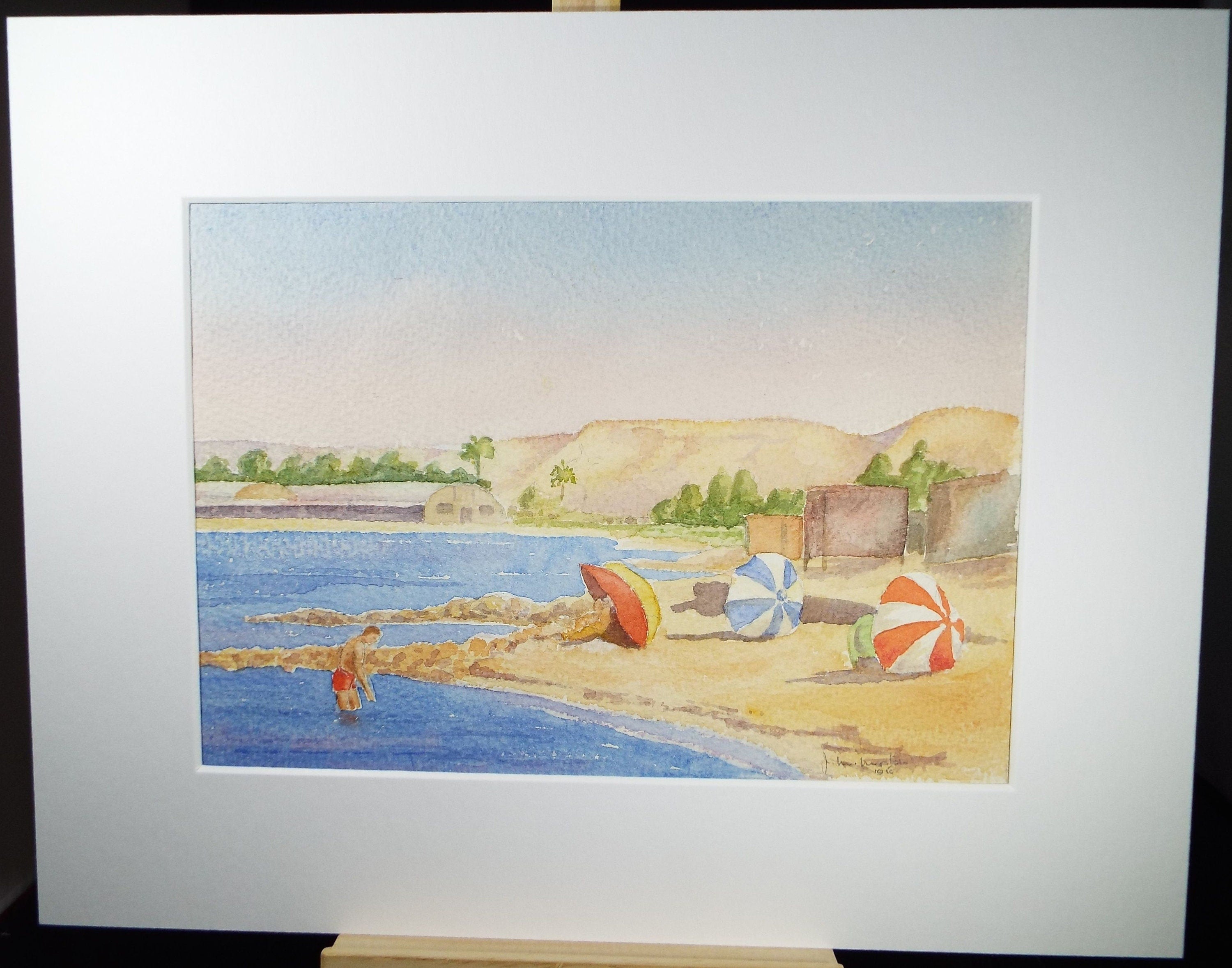 Original Watercolour, 'Beach Holiday', Dated 1950, J M Morton