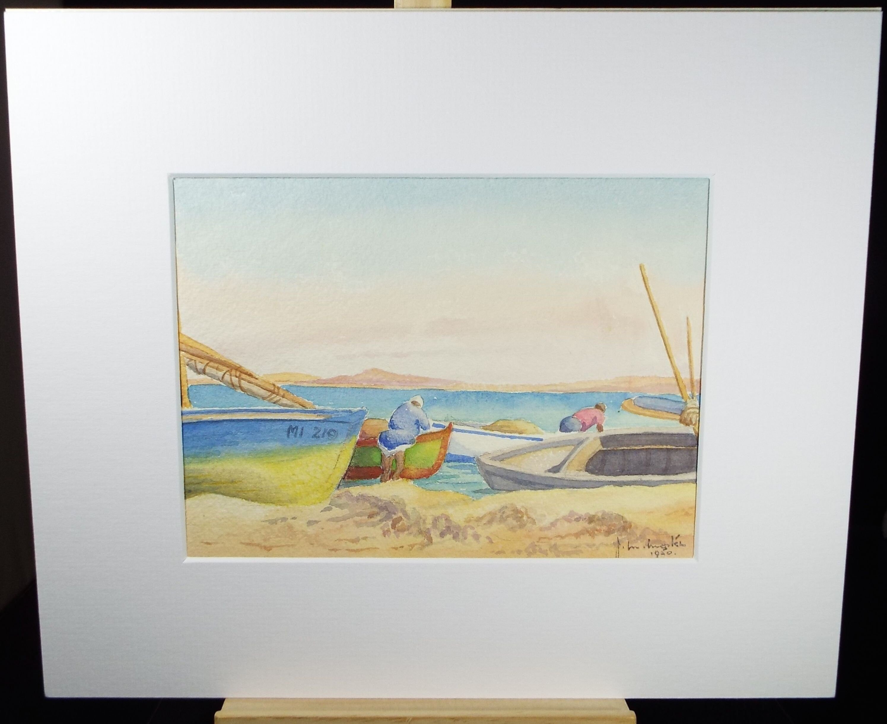 Original Watercolour, 'North African Fishermen', Dated 1950, J M Morton