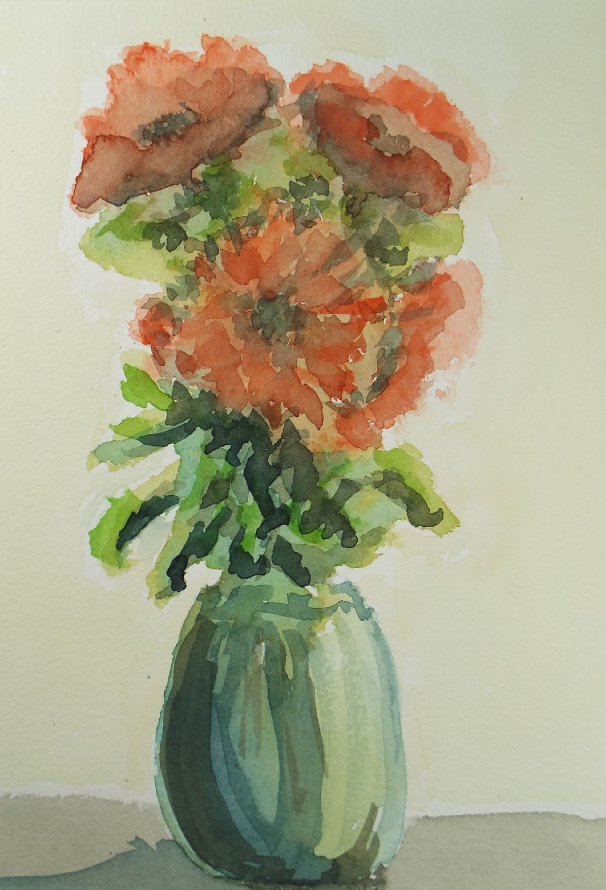Original Watercolour, 'Poppies in a Vase', Circa 1980's, Artist Unknown