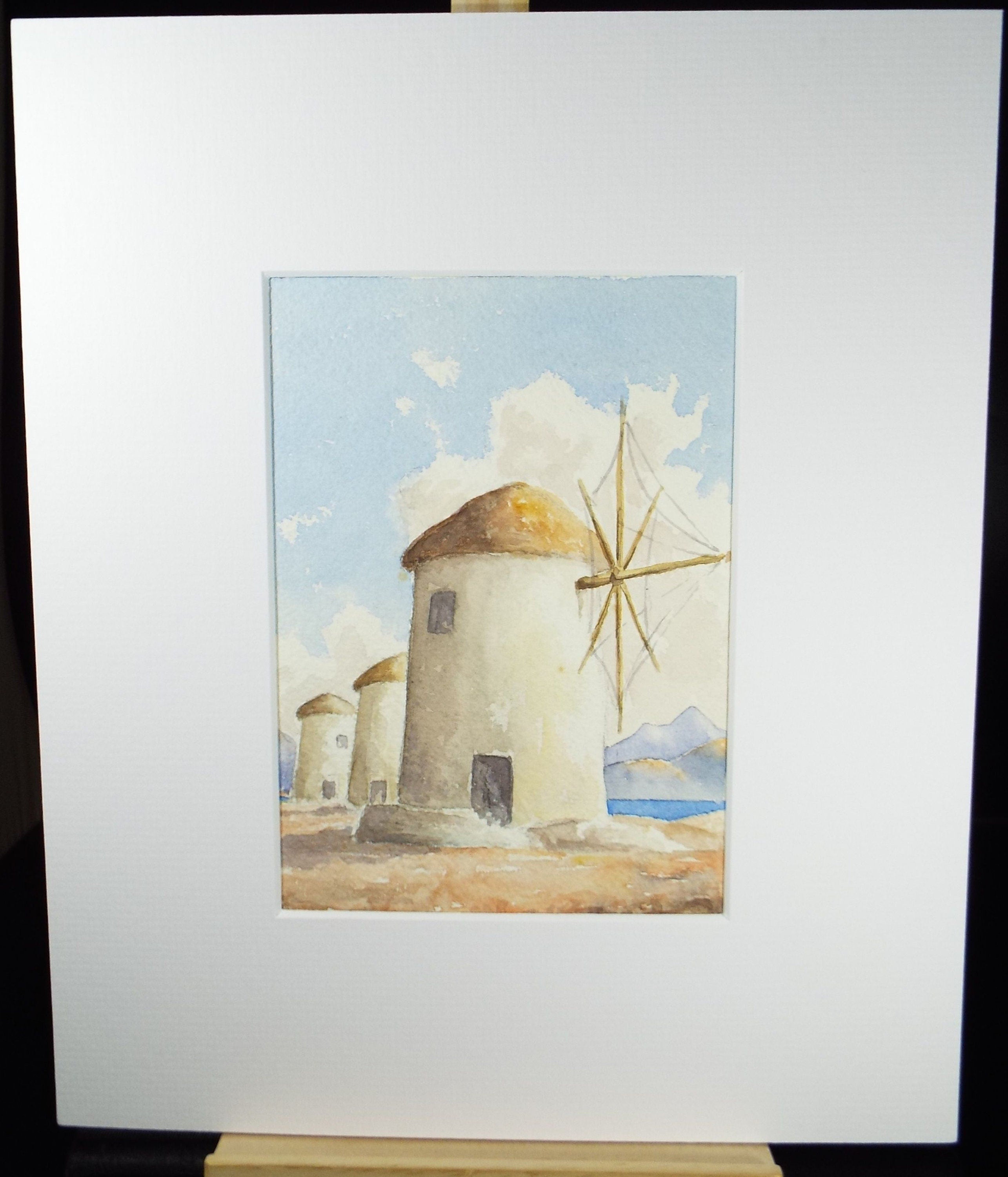 Original Watercolour 'Greek Windmill', Dated 1949, J M Morton