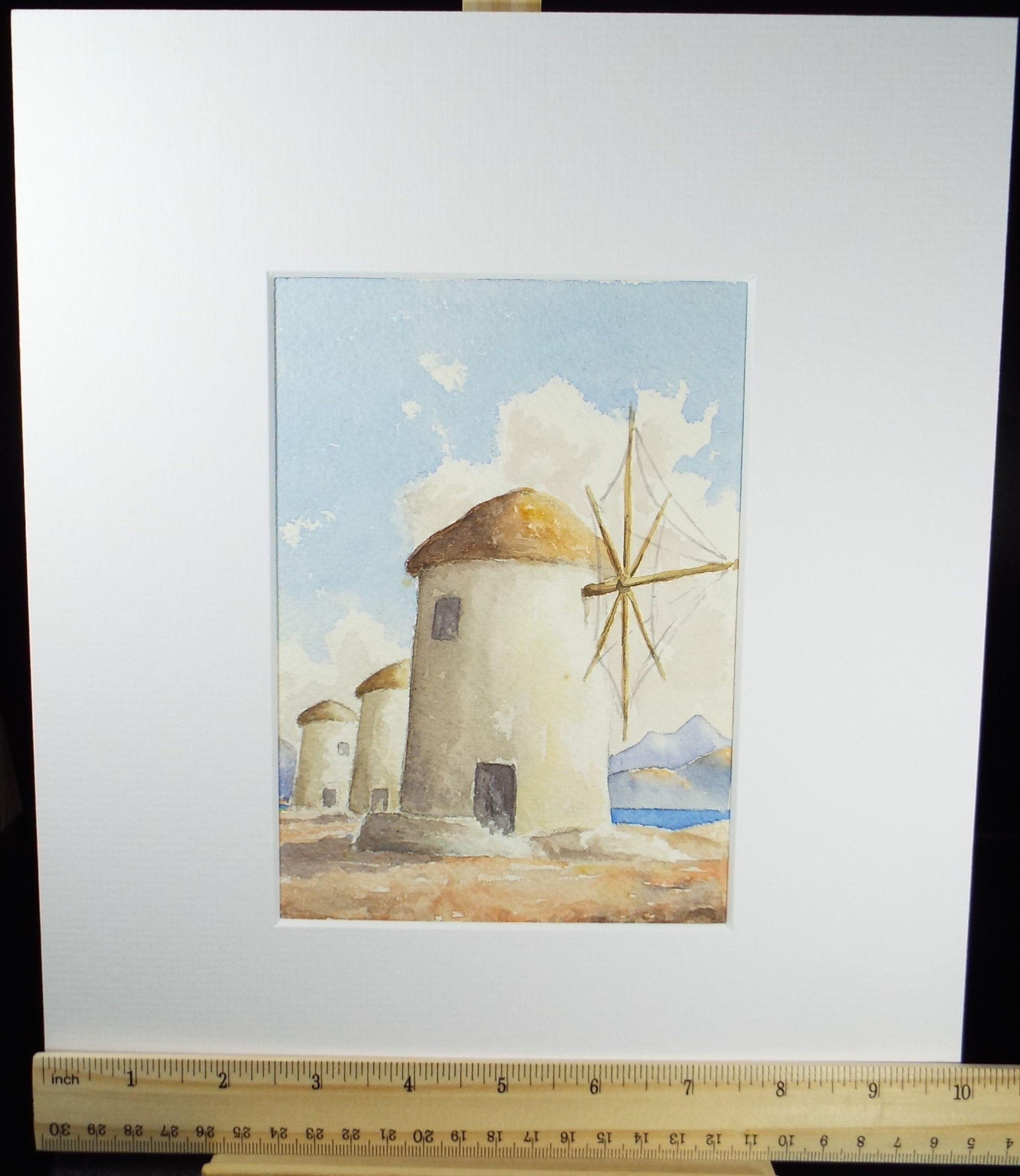 Original Watercolour 'Greek Windmill', Dated 1949, J M Morton