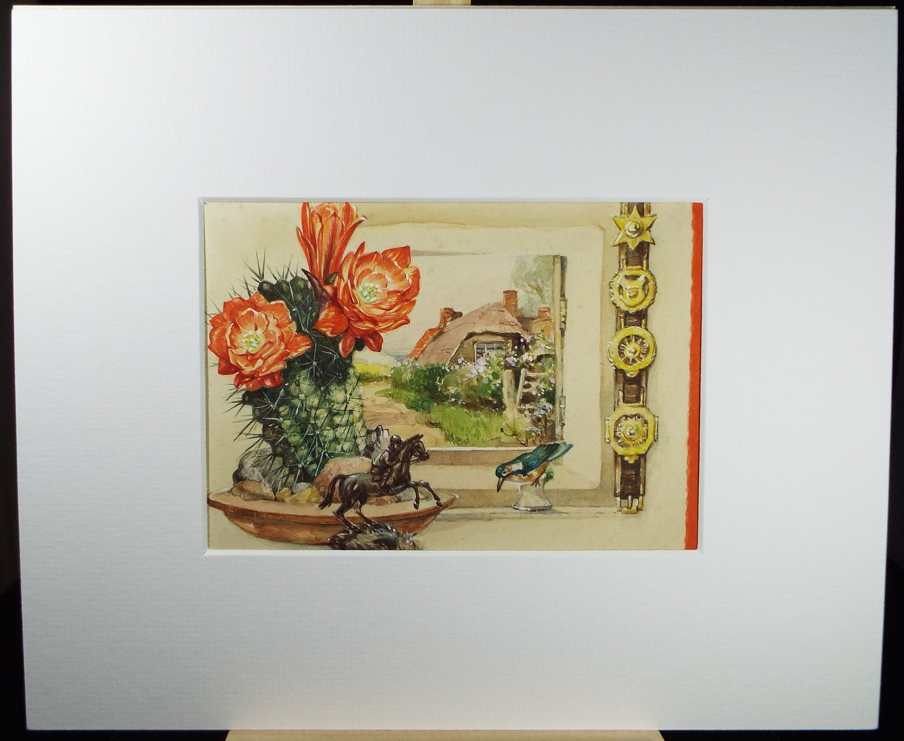 Original Watercolour, 'Still life of Horse brasses', circa 1960's, artist unknown