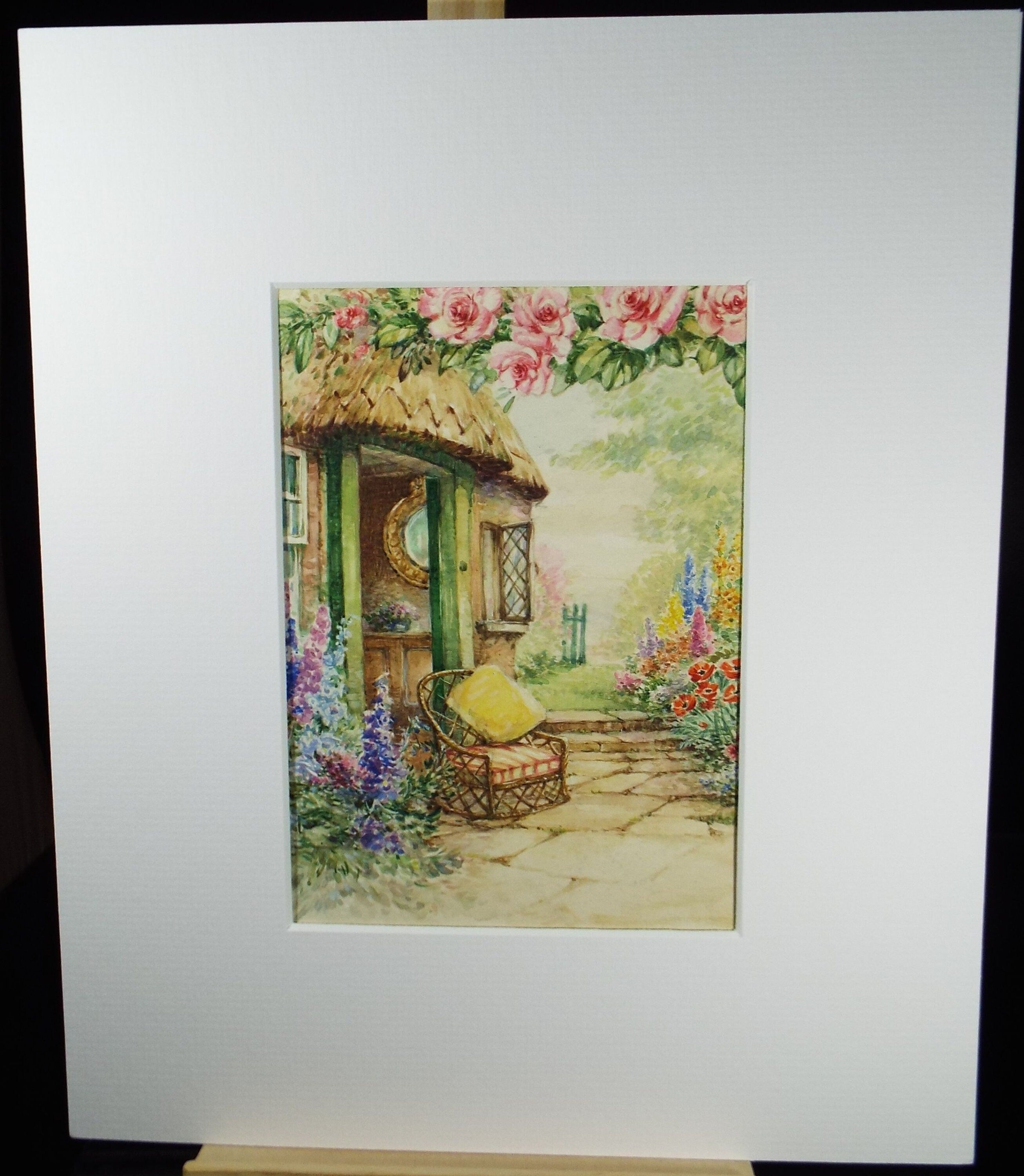Original Watercolour, 'A Chair in the Cottage Garden', Circa 1950's, artist unknown