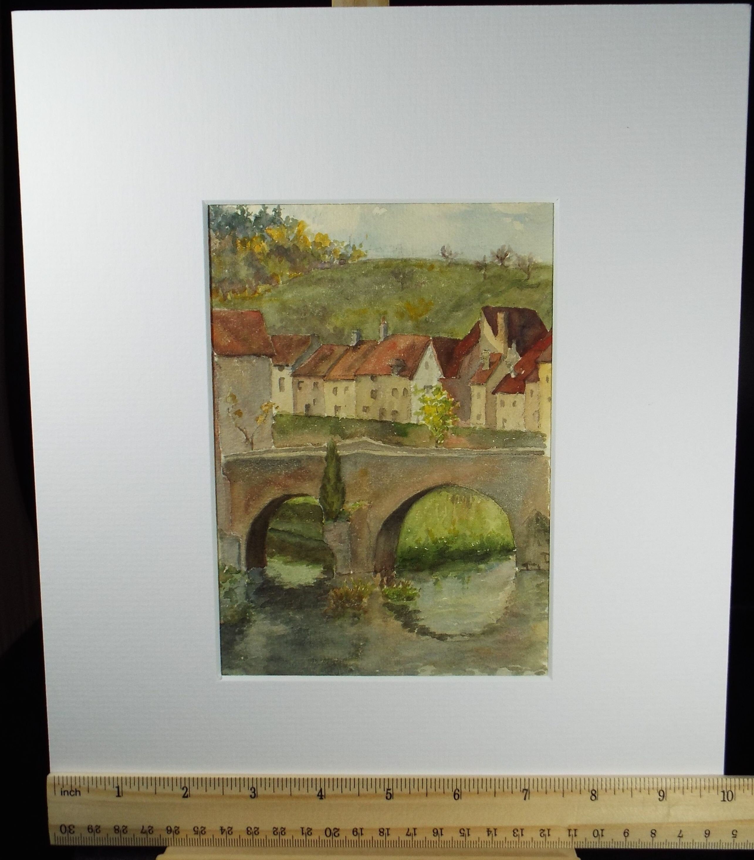 Original Watercolour, 'Street above the river', Mid 20th Century, Artist Unknown