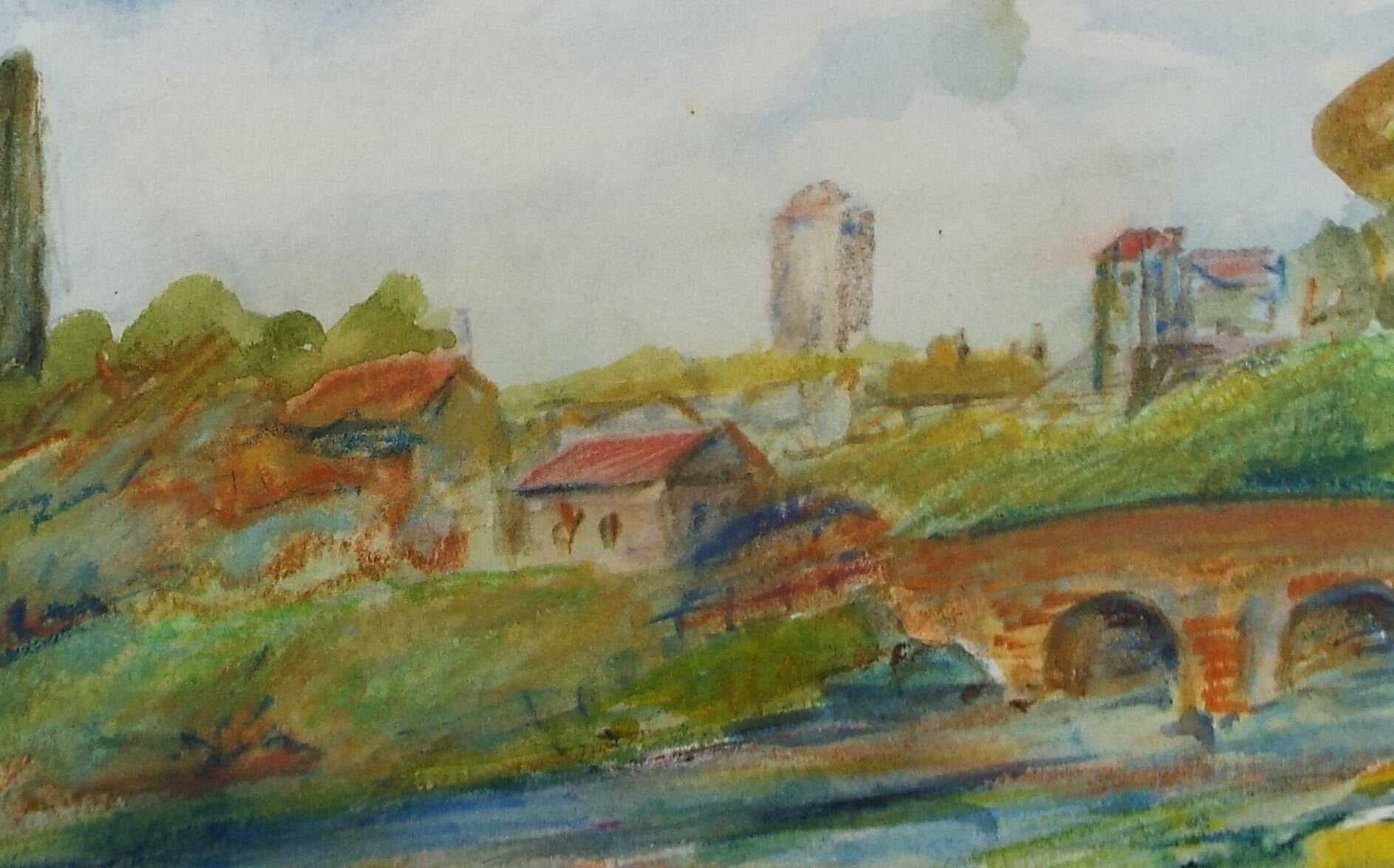Original Watercolour, 'Italian Village', Circa 1990's, Artist Unknown