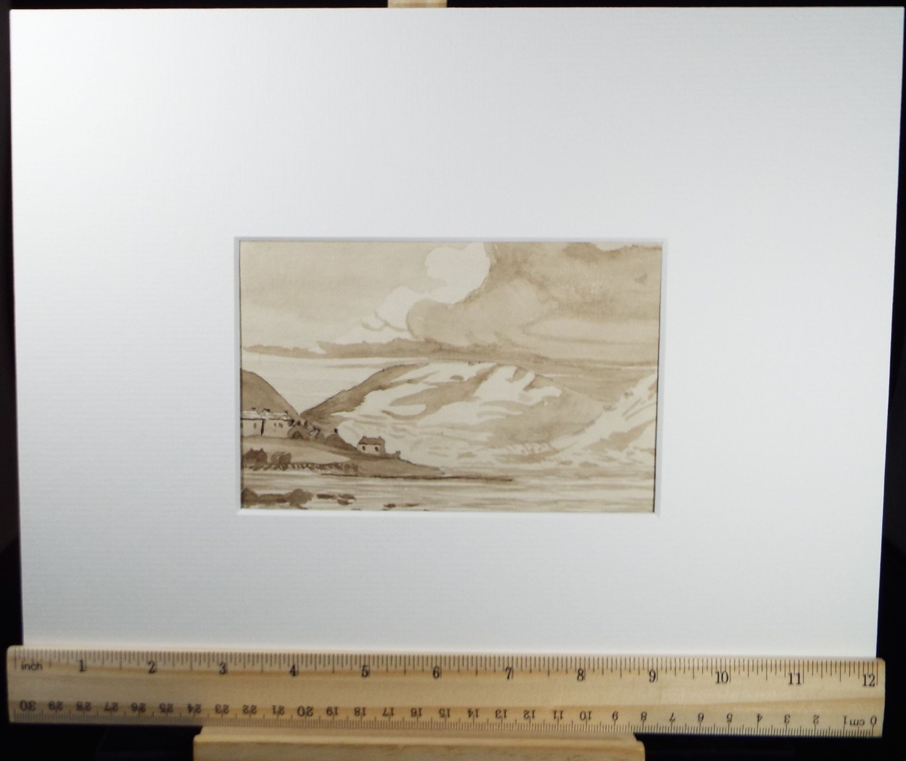 Original Watercolour, 'Coastal Village', Dated 1880, Artist unknown