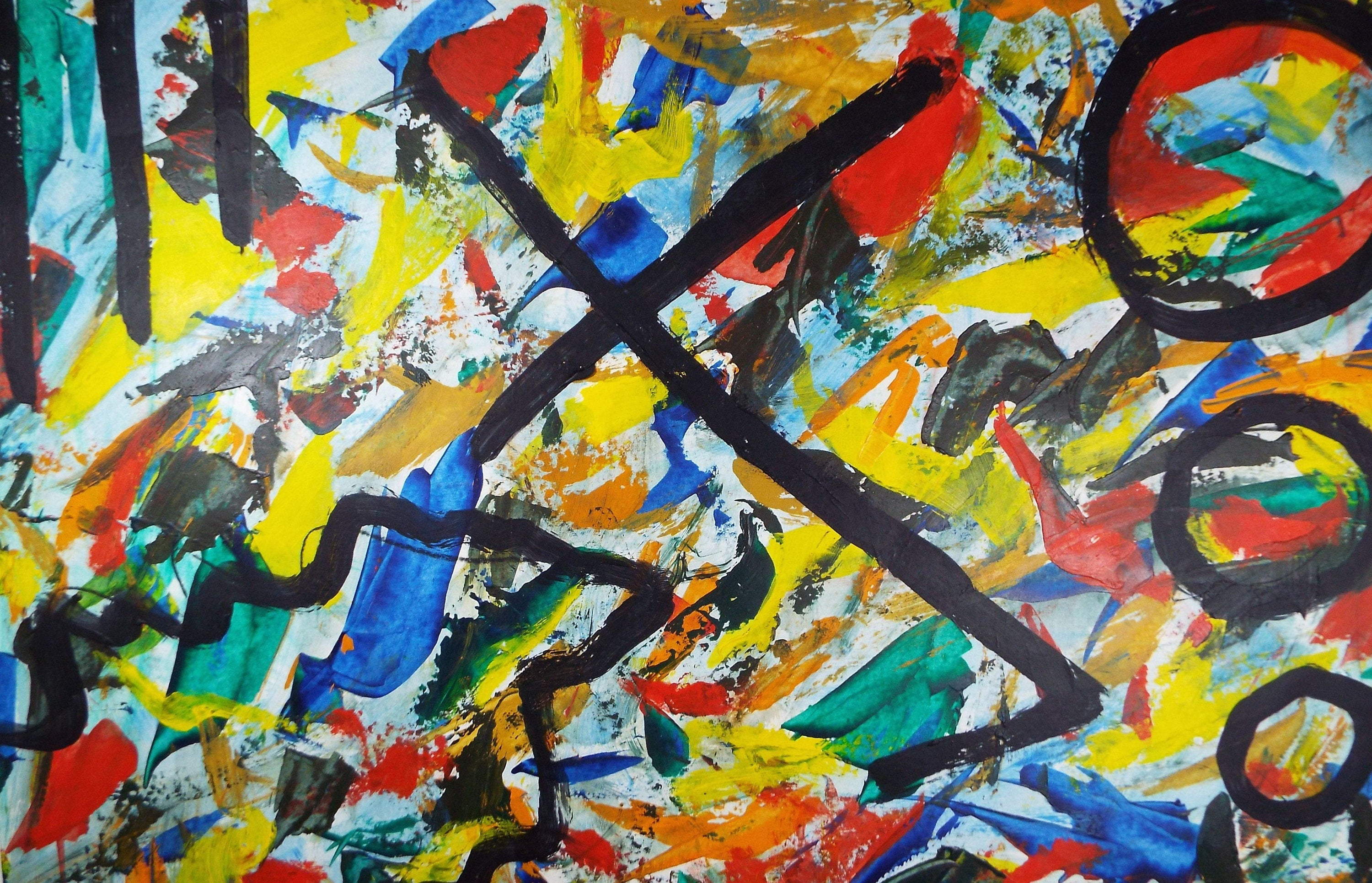 Original Acrylic on Paper, 'Colorful Abstract', Late 20th Century, Artist Unknown