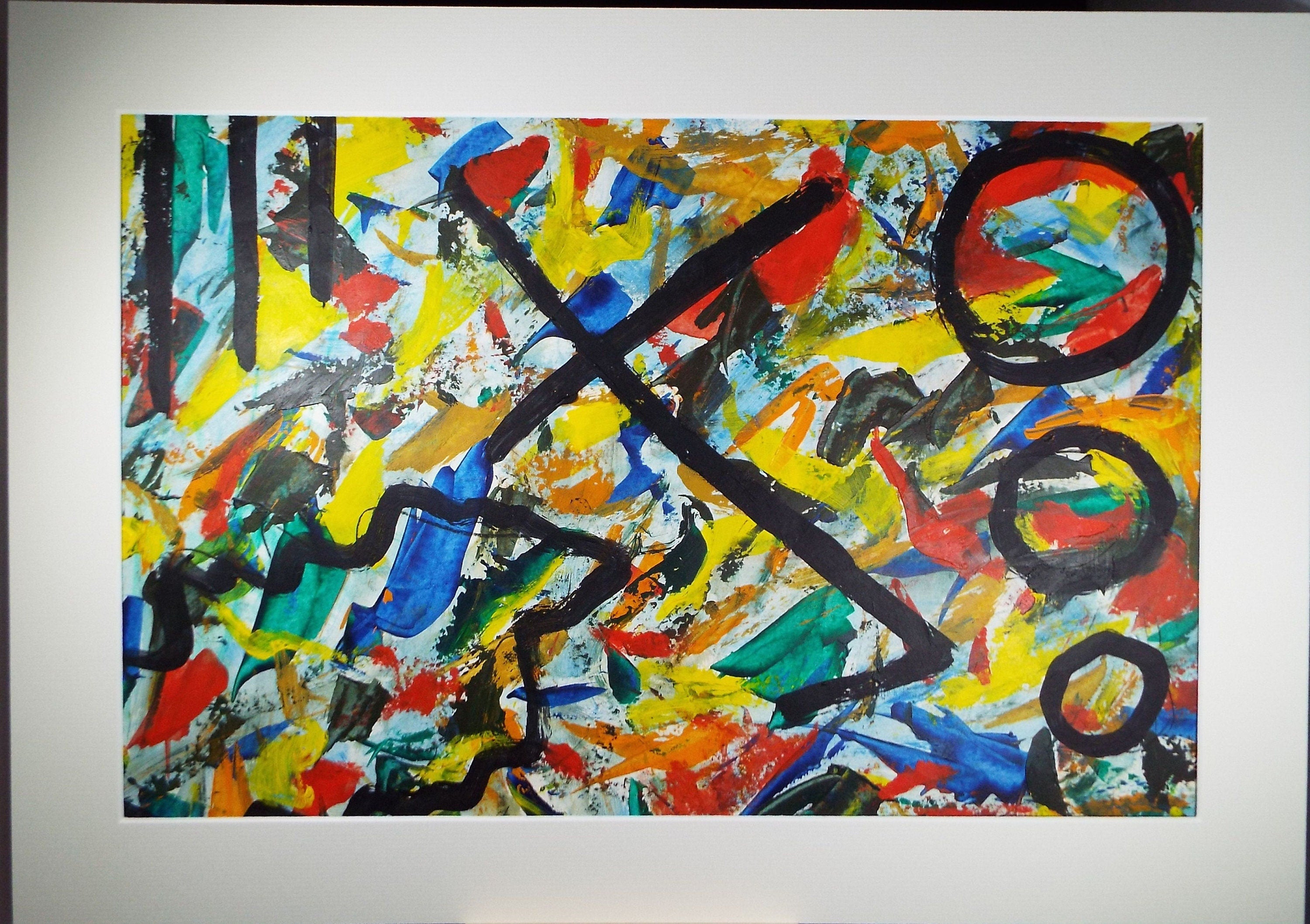 Original Acrylic on Paper, 'Colorful Abstract', Late 20th Century, Artist Unknown