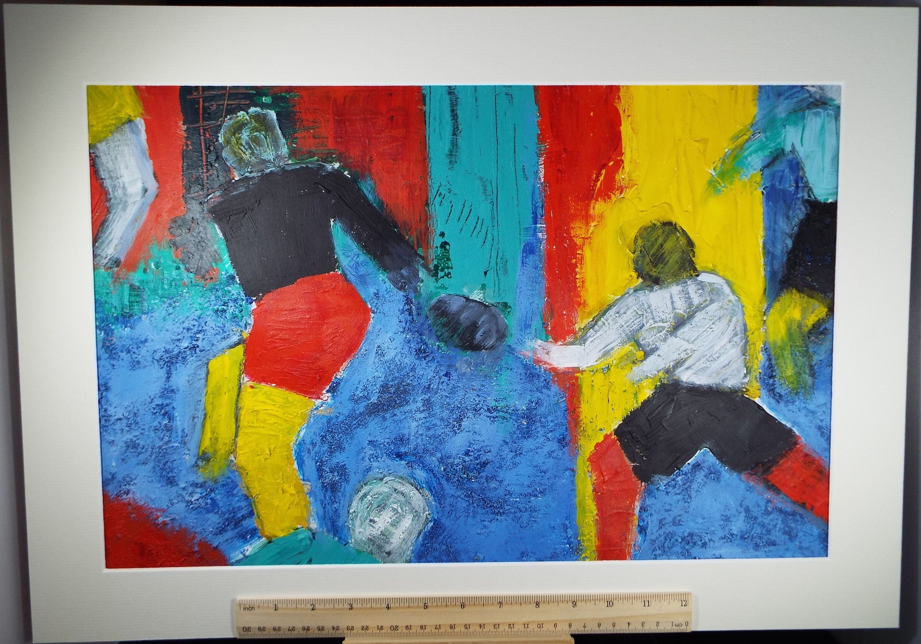 Original Acrylic on Paper, 'Rugby - Passing the Ball', Late 20th Century, Artist Unknown