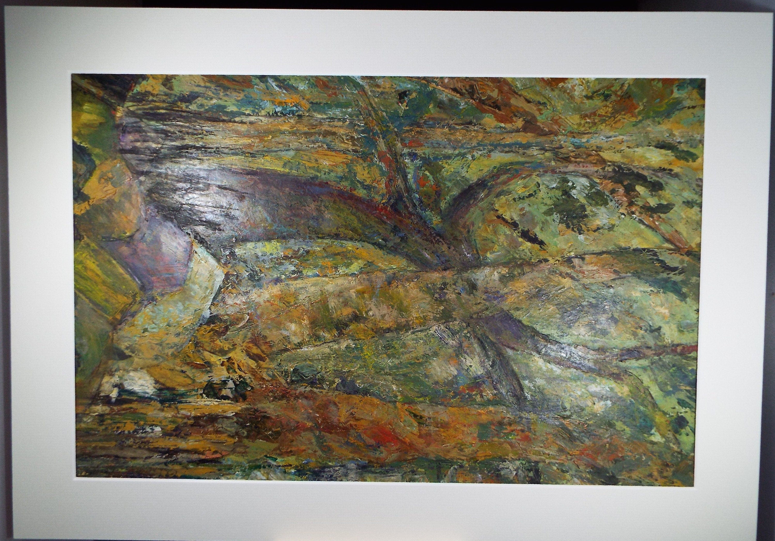 Original Acrylic on Paper, 'Abstract Landscape in Green', Late 20th Century, Artist Unknown