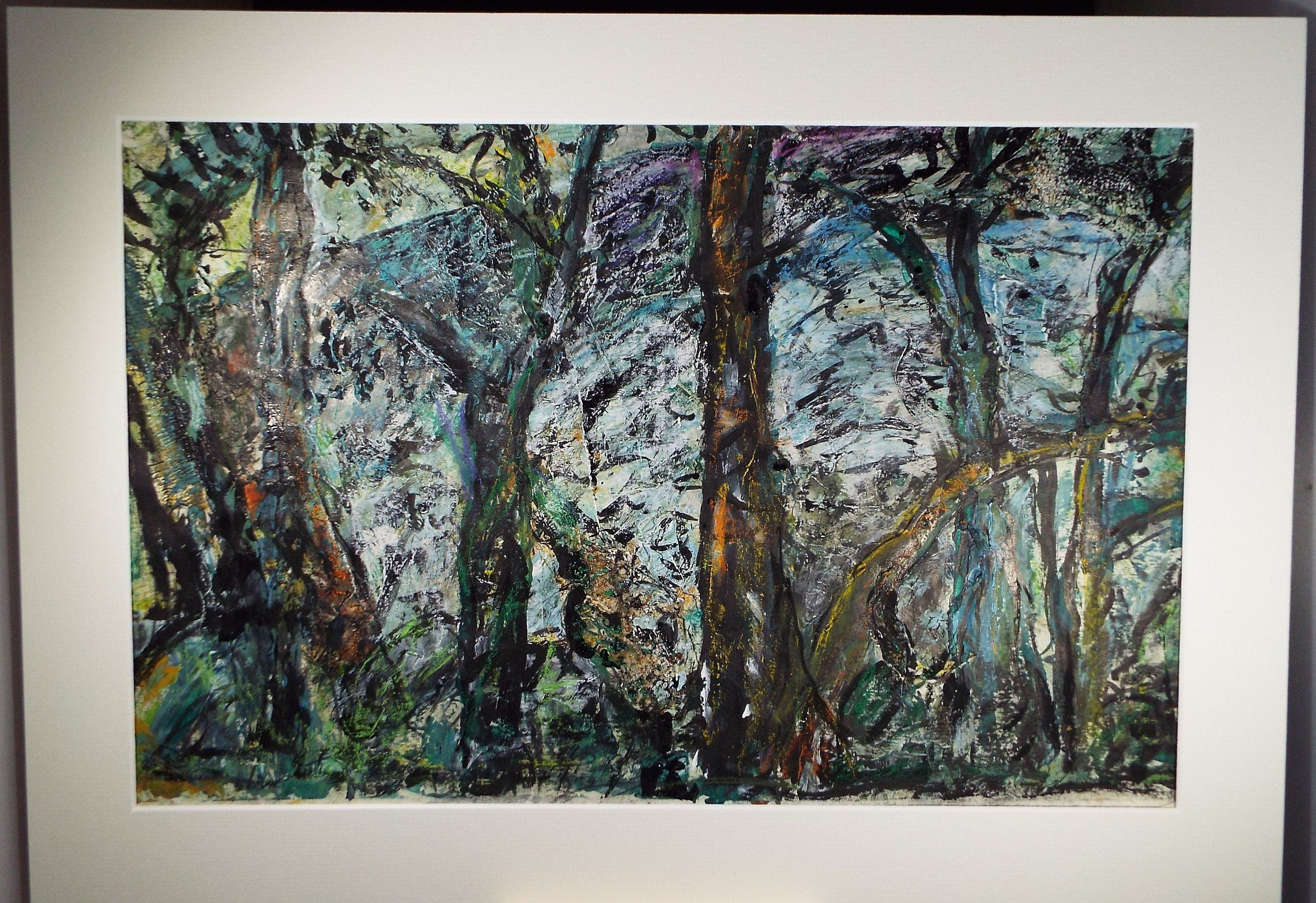 Original Acrylic on Paper, 'Abstract Woodland', Late 20th Century, Artist Unknown