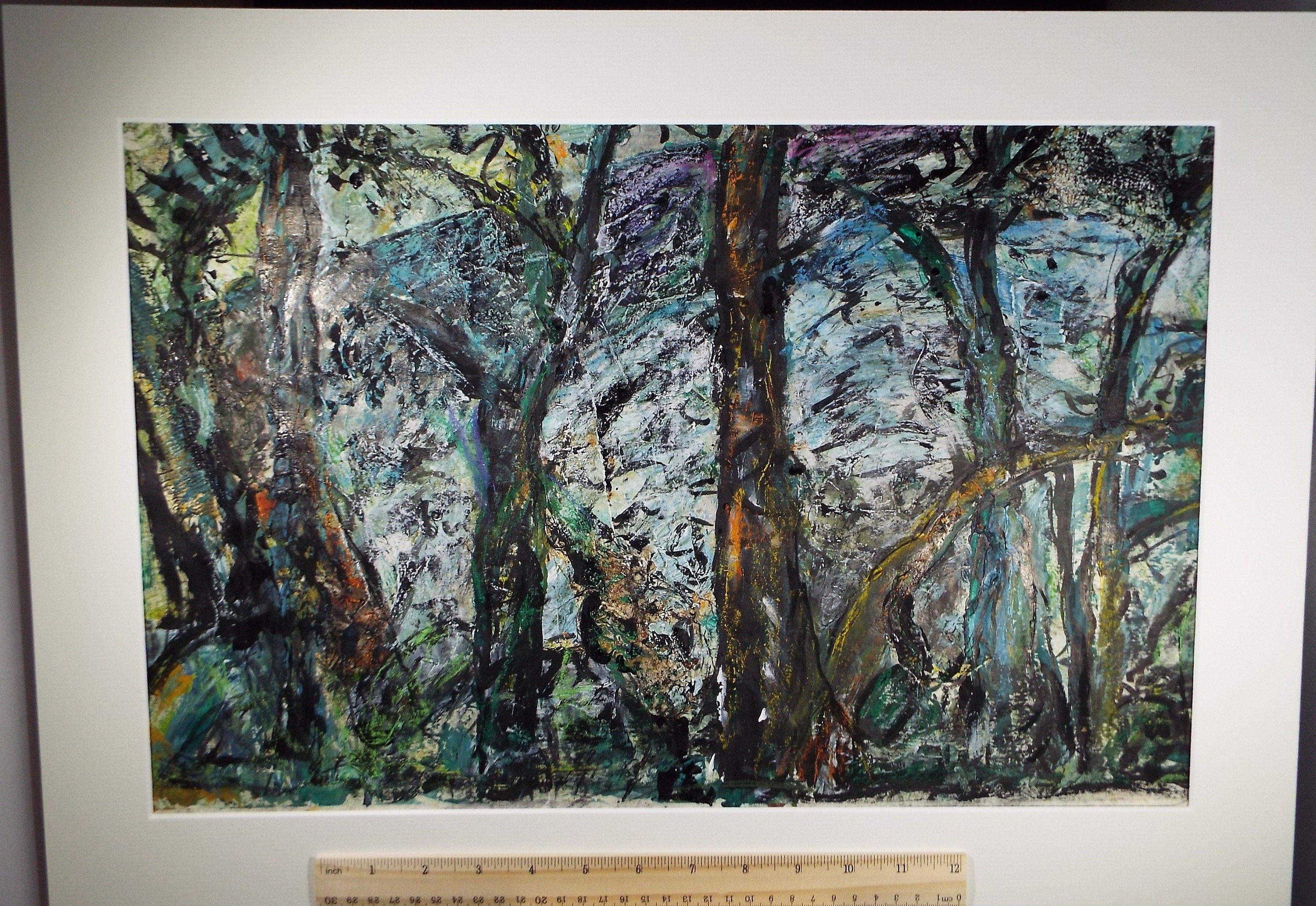 Original Acrylic on Paper, 'Abstract Woodland', Late 20th Century, Artist Unknown