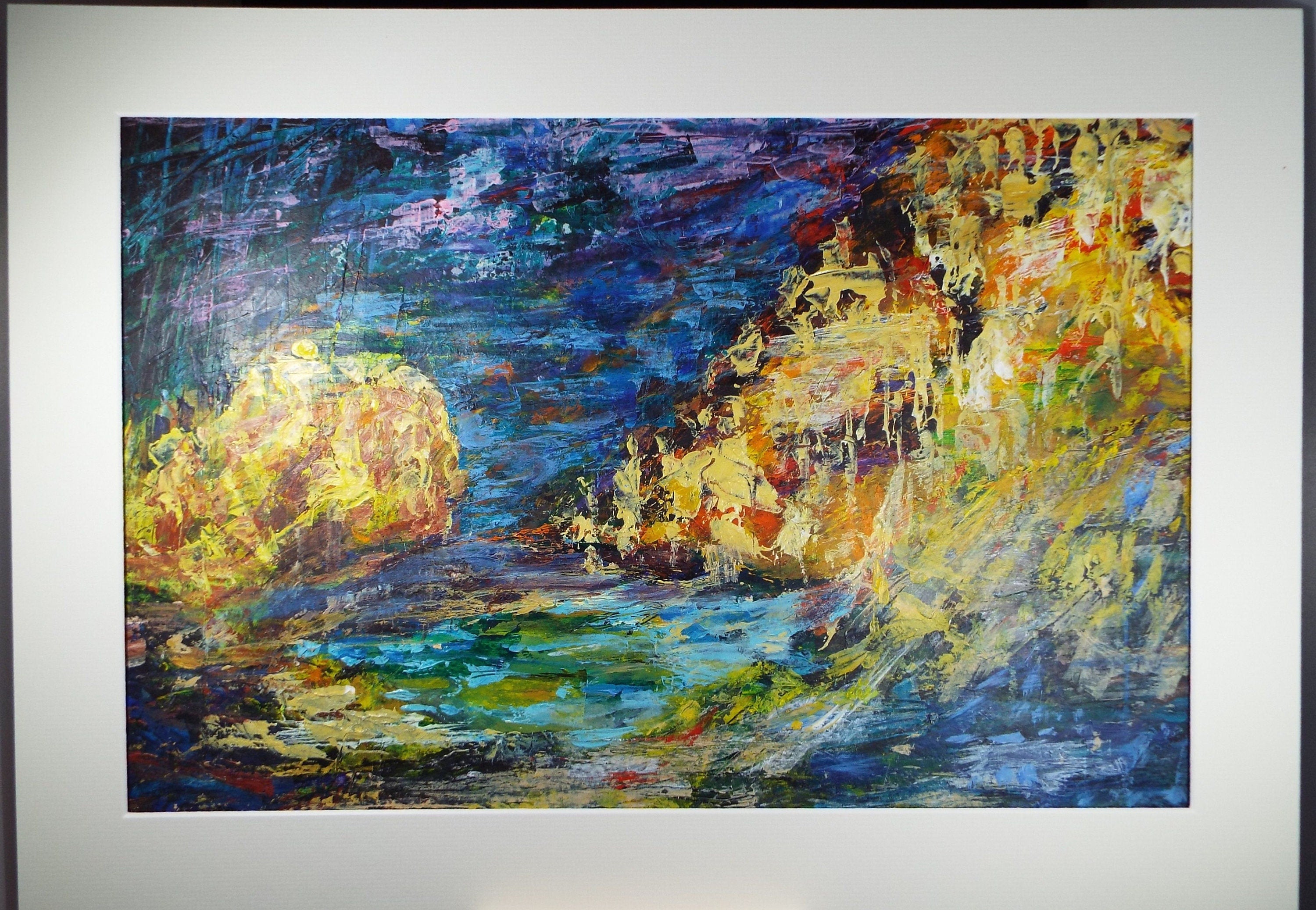 Original Acrylic on Paper, 'Abstract in Yellow & Green', Late 20th Century, Artist Unknown