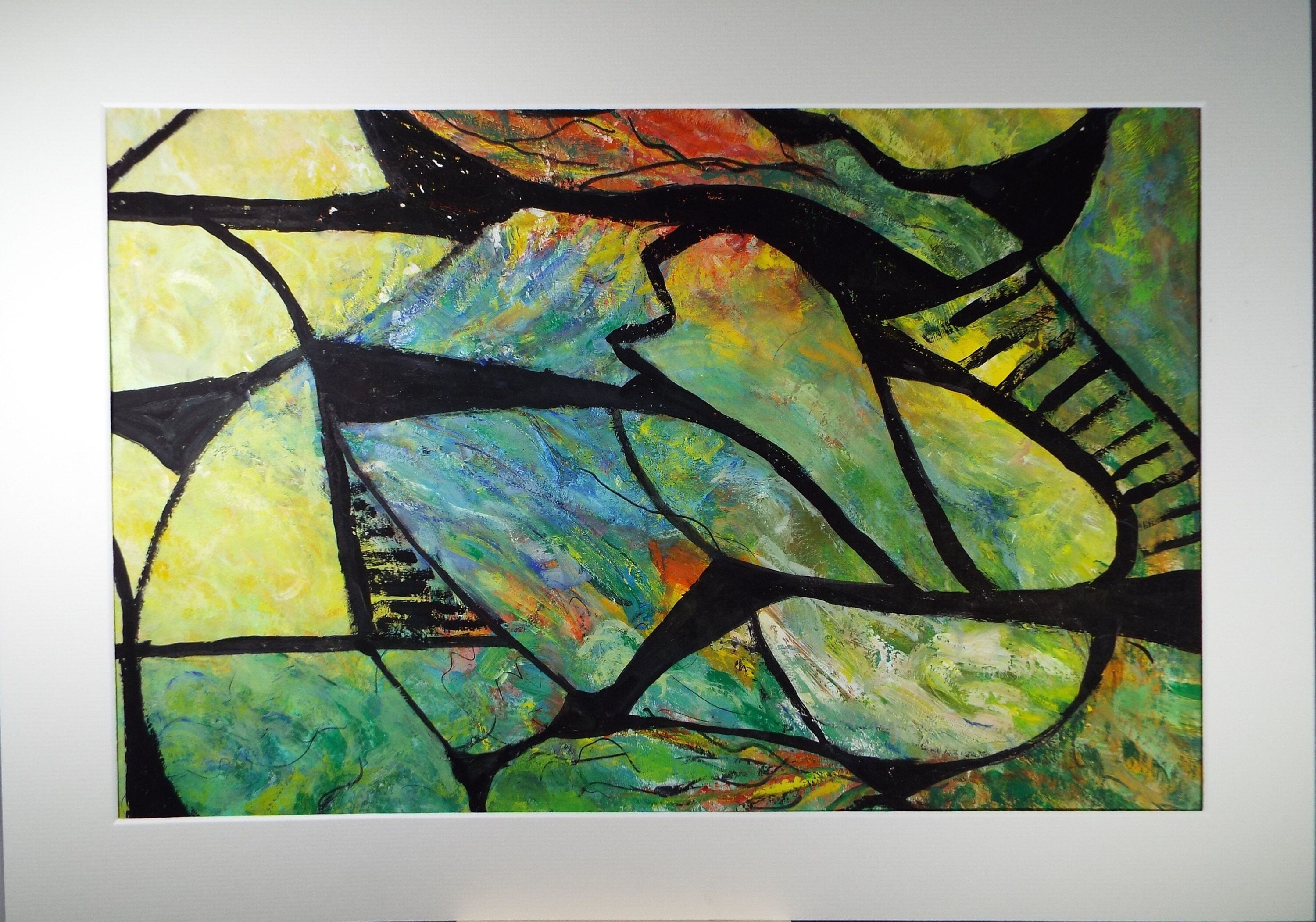 Original Acrylic on Paper, 'Leaf Abstracts', Late 20th Century, Artist Unknown