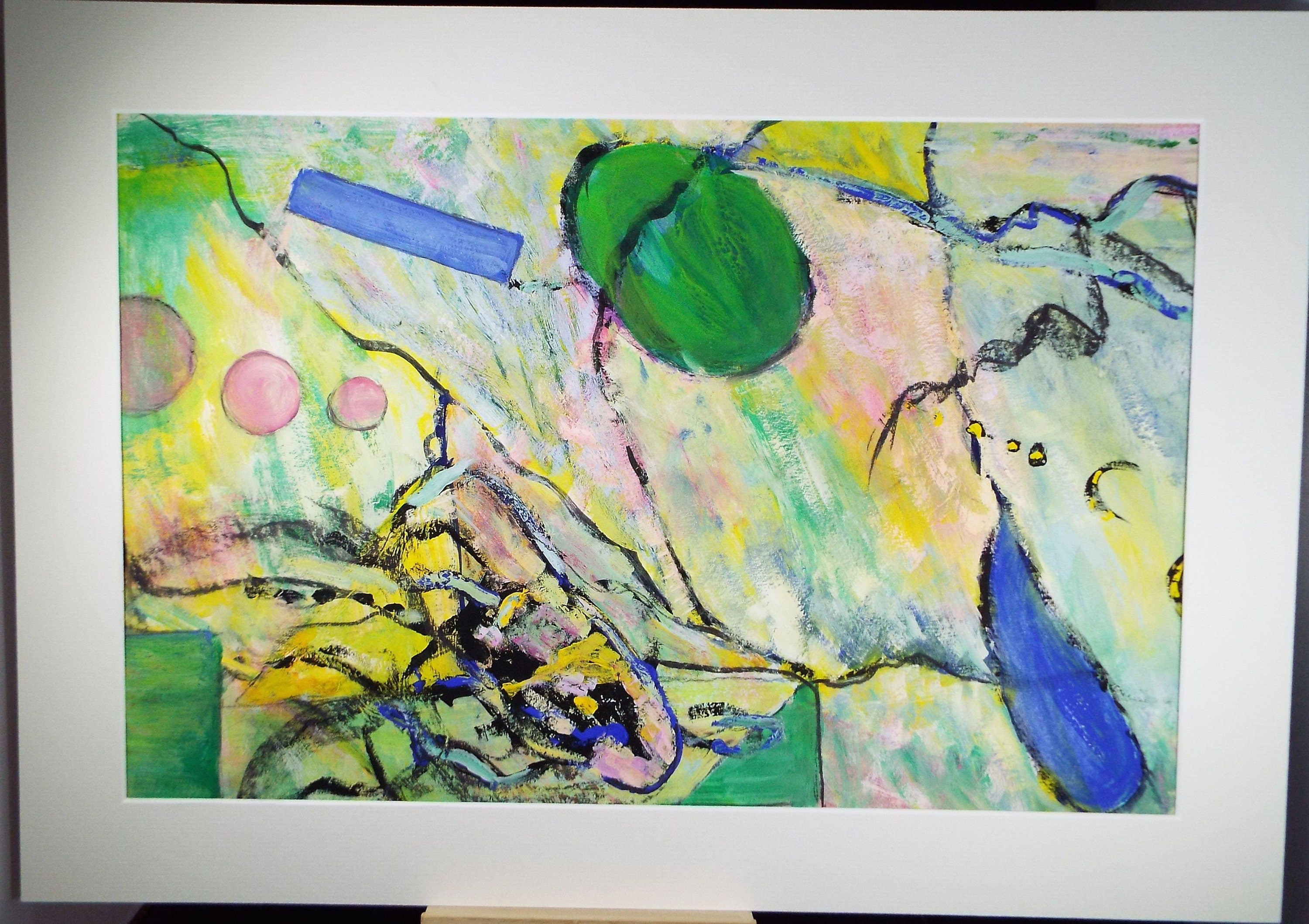 Original Acrylic on Paper, 'Abstract with Circular Forms', Late 20th Century, Artist Unknown