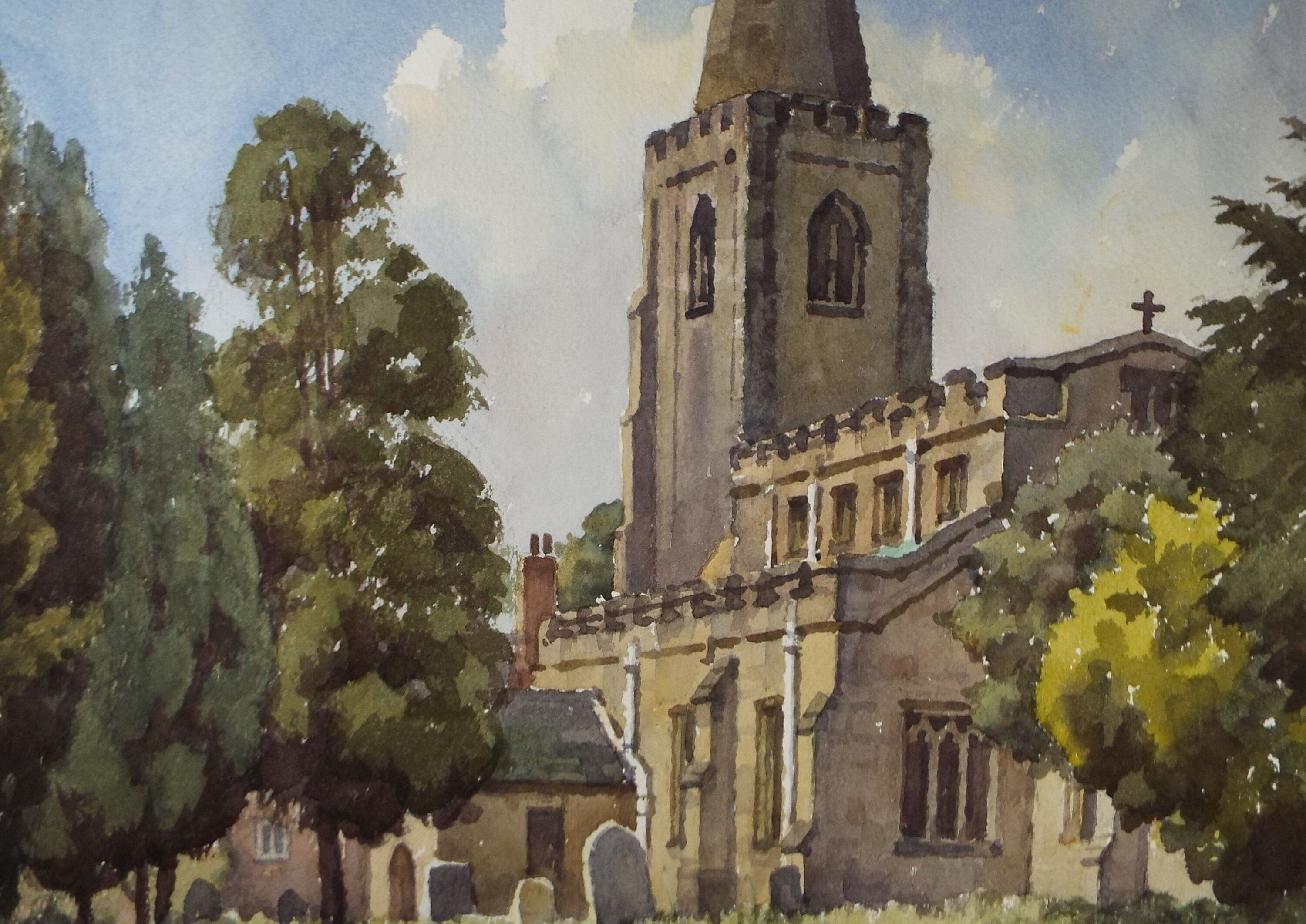 Original Watercolour on Paper, 'Church & Churchyard', Edward Albert Hickling (1913-1998), Circa 1950's