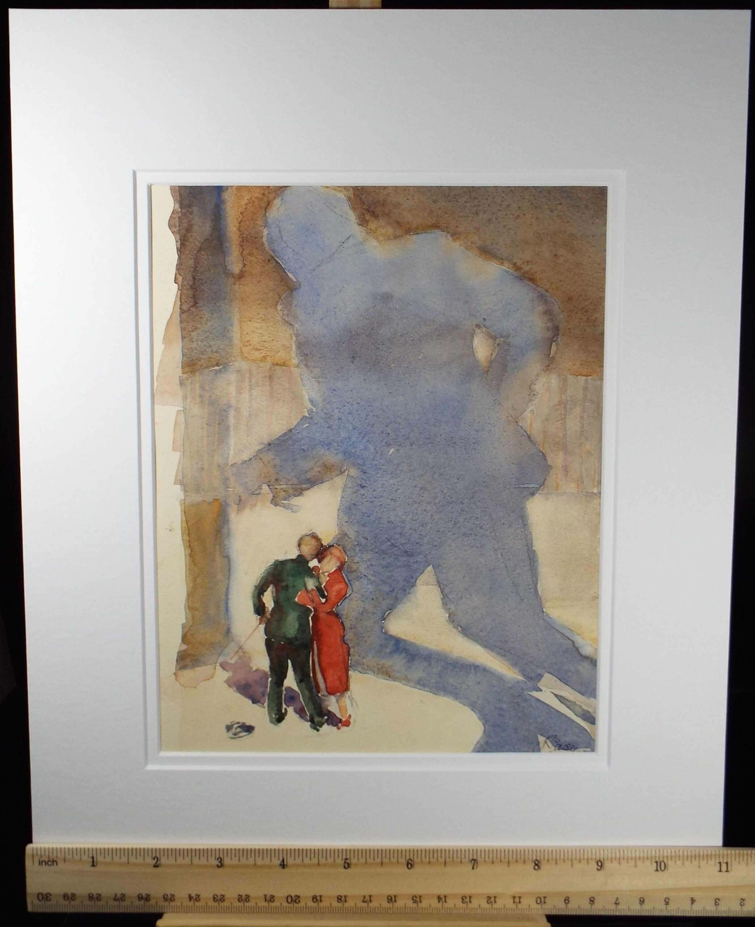 Original Watercolour, 'Figures with an ominous shadow', c1950's - Robert Case (20th Century British)