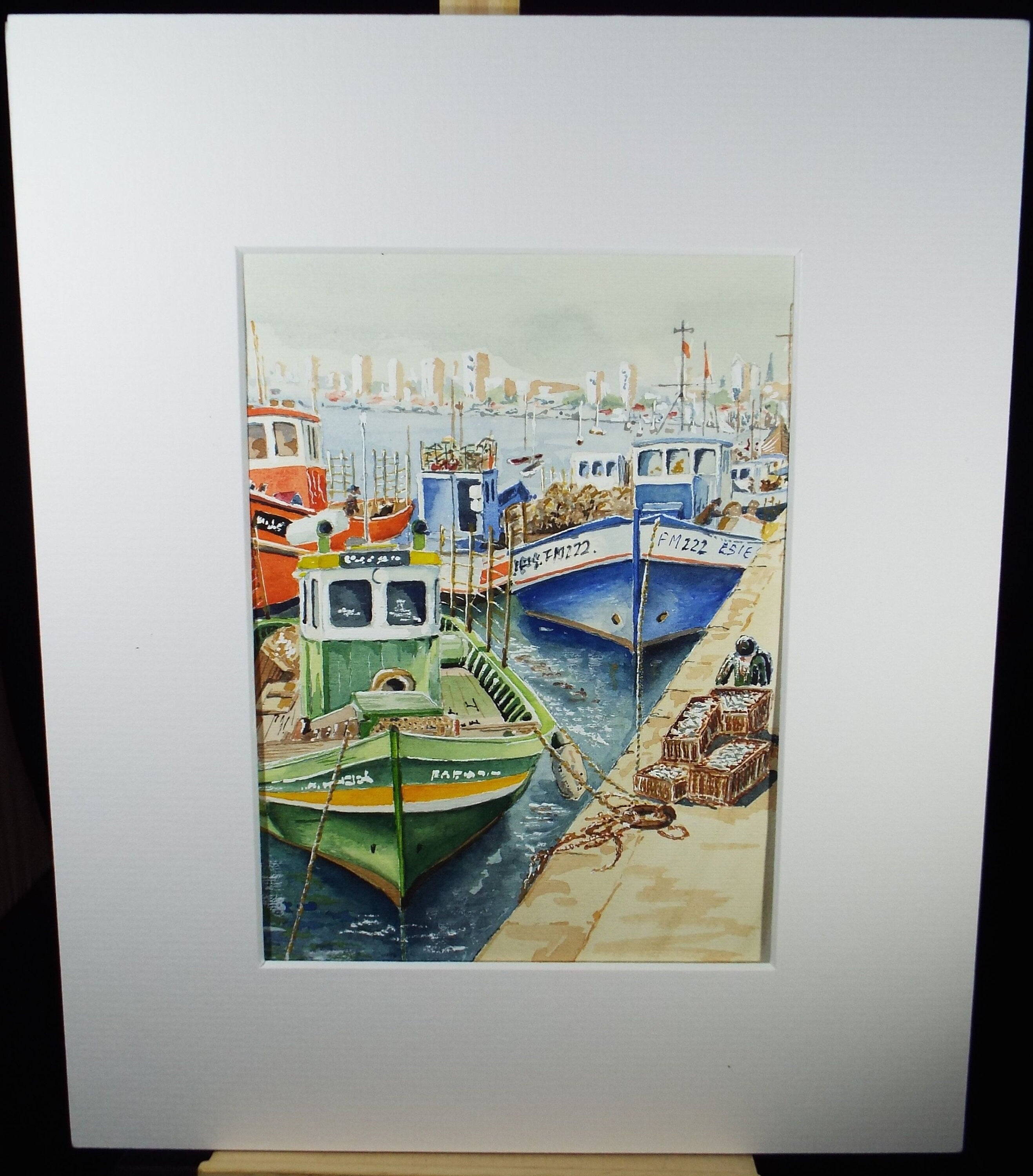 Original Watercolour, 'Sardine Trawlers, Portomayo', Circa 1990's