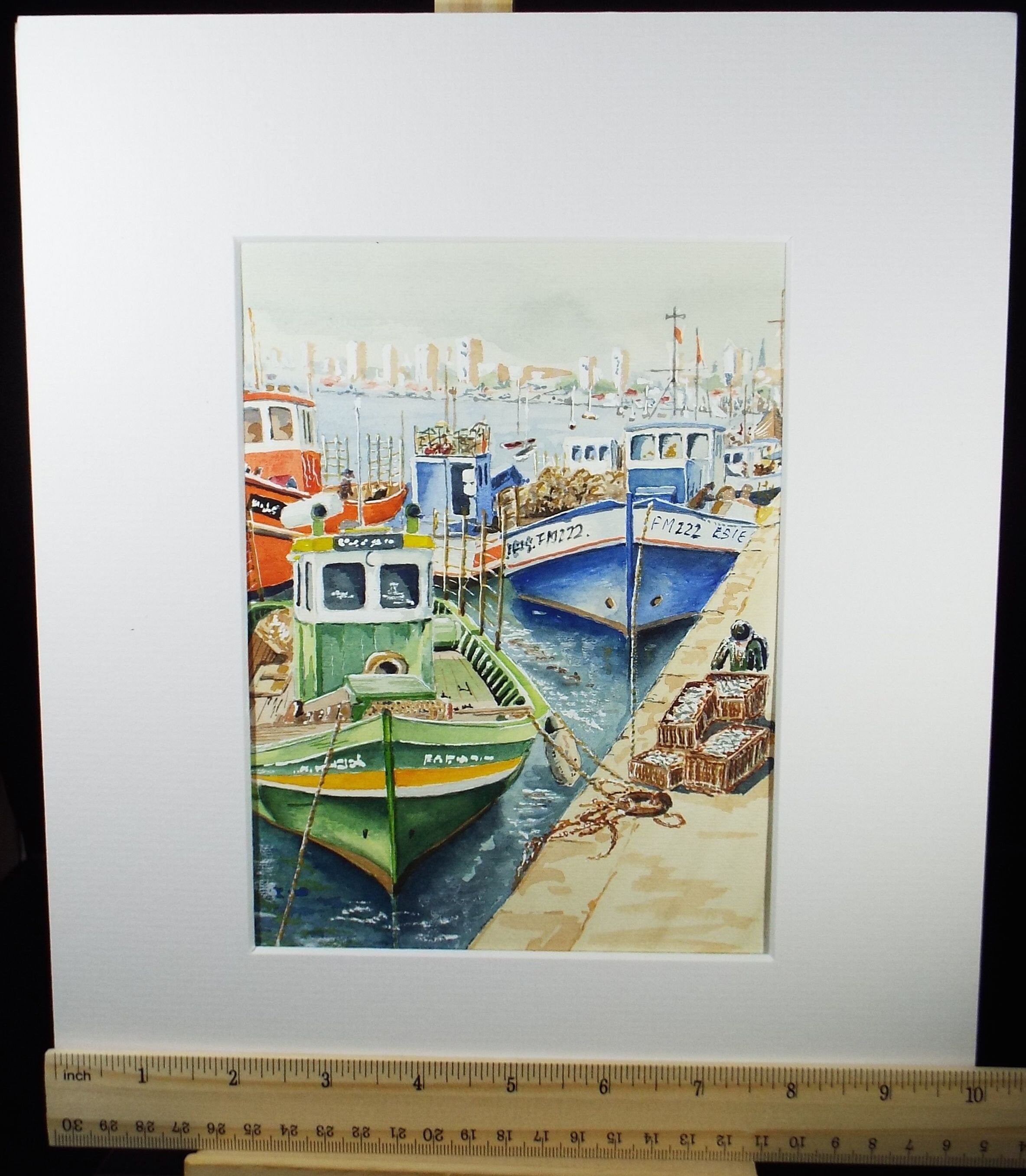Original Watercolour, 'Sardine Trawlers, Portomayo', Circa 1990's