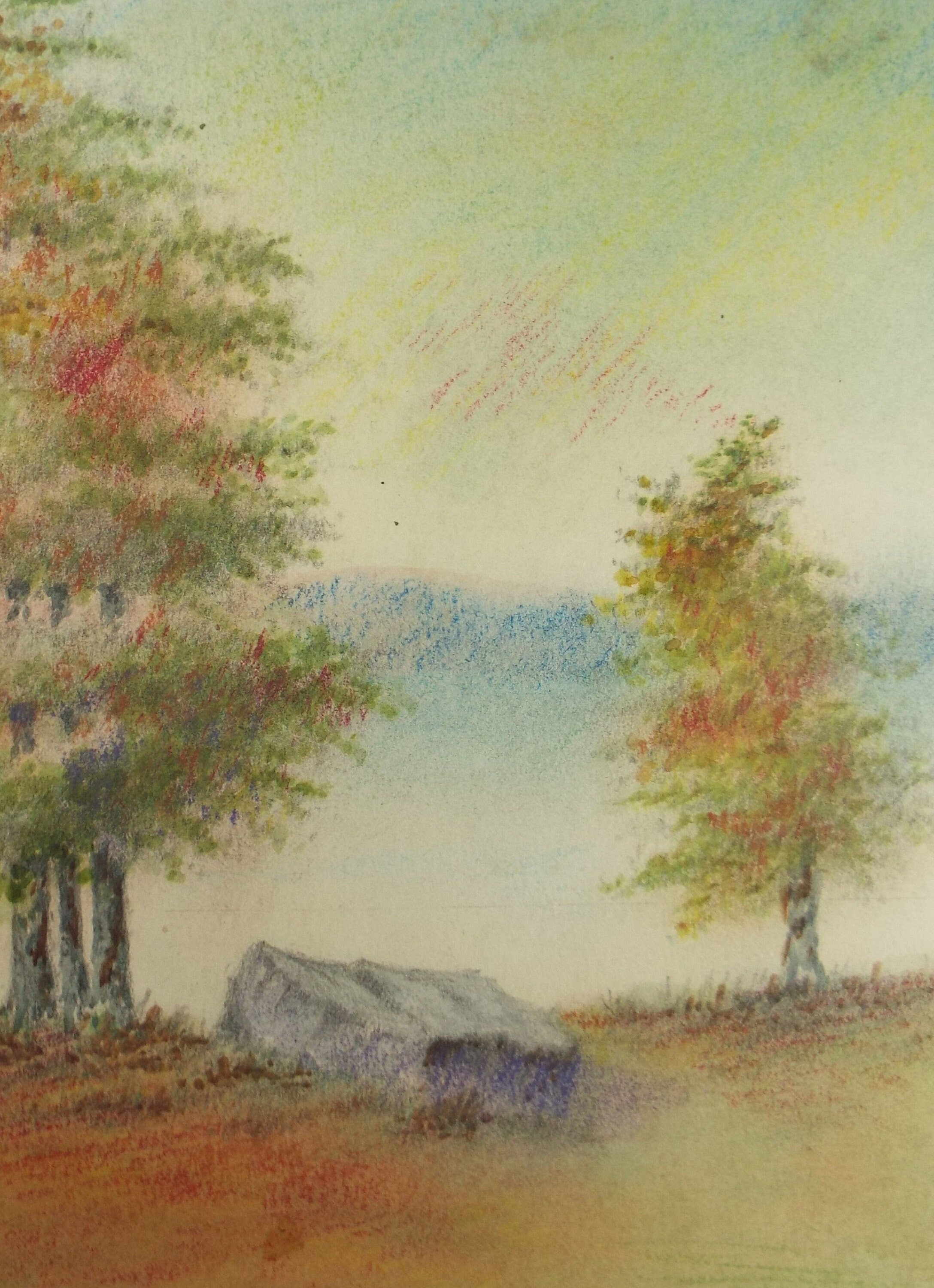 Original Pastel Drawing 'Trees in a Misty Landscape' 1950's, A Simmons