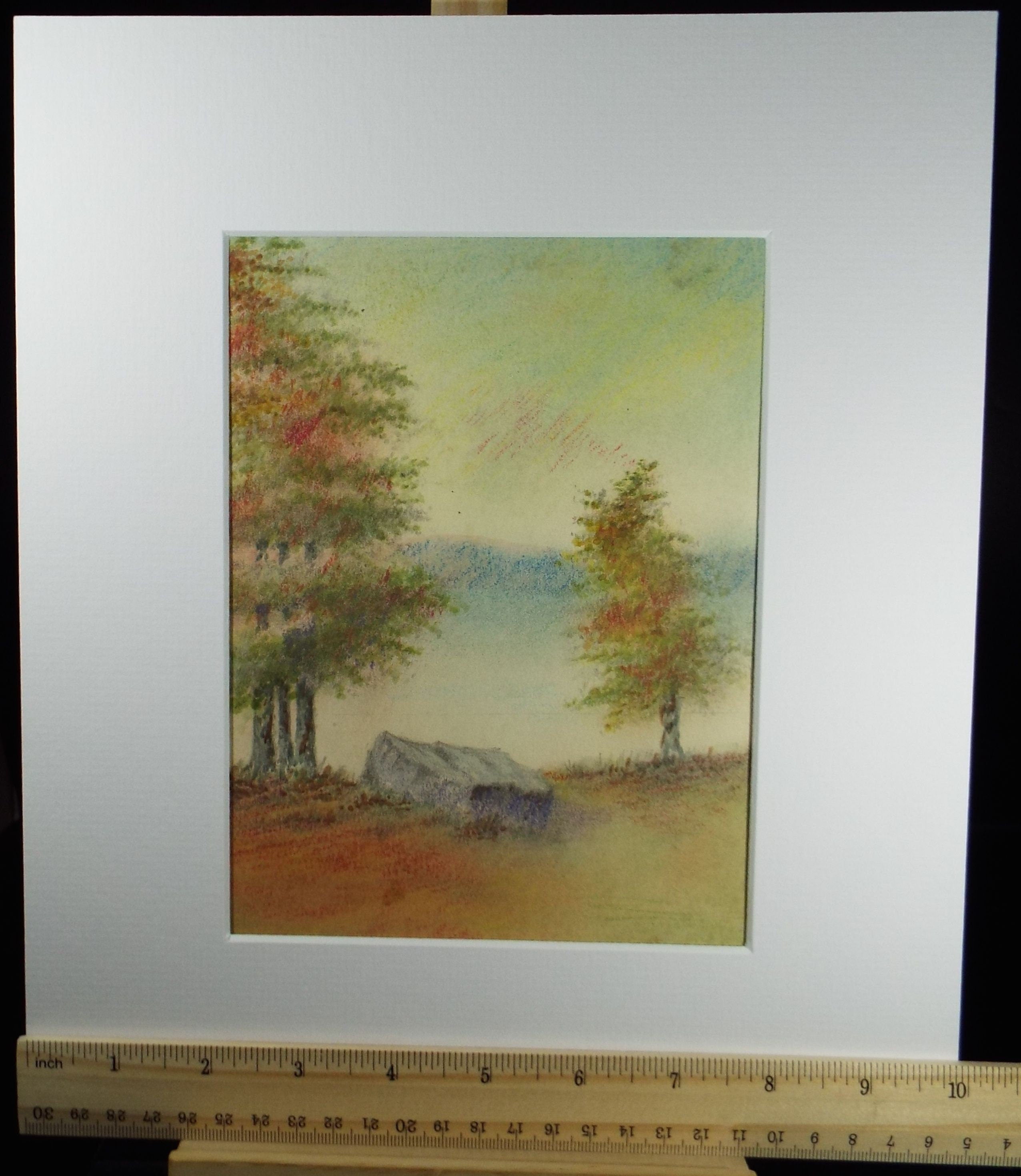 Original Pastel Drawing 'Trees in a Misty Landscape' 1950's, A Simmons