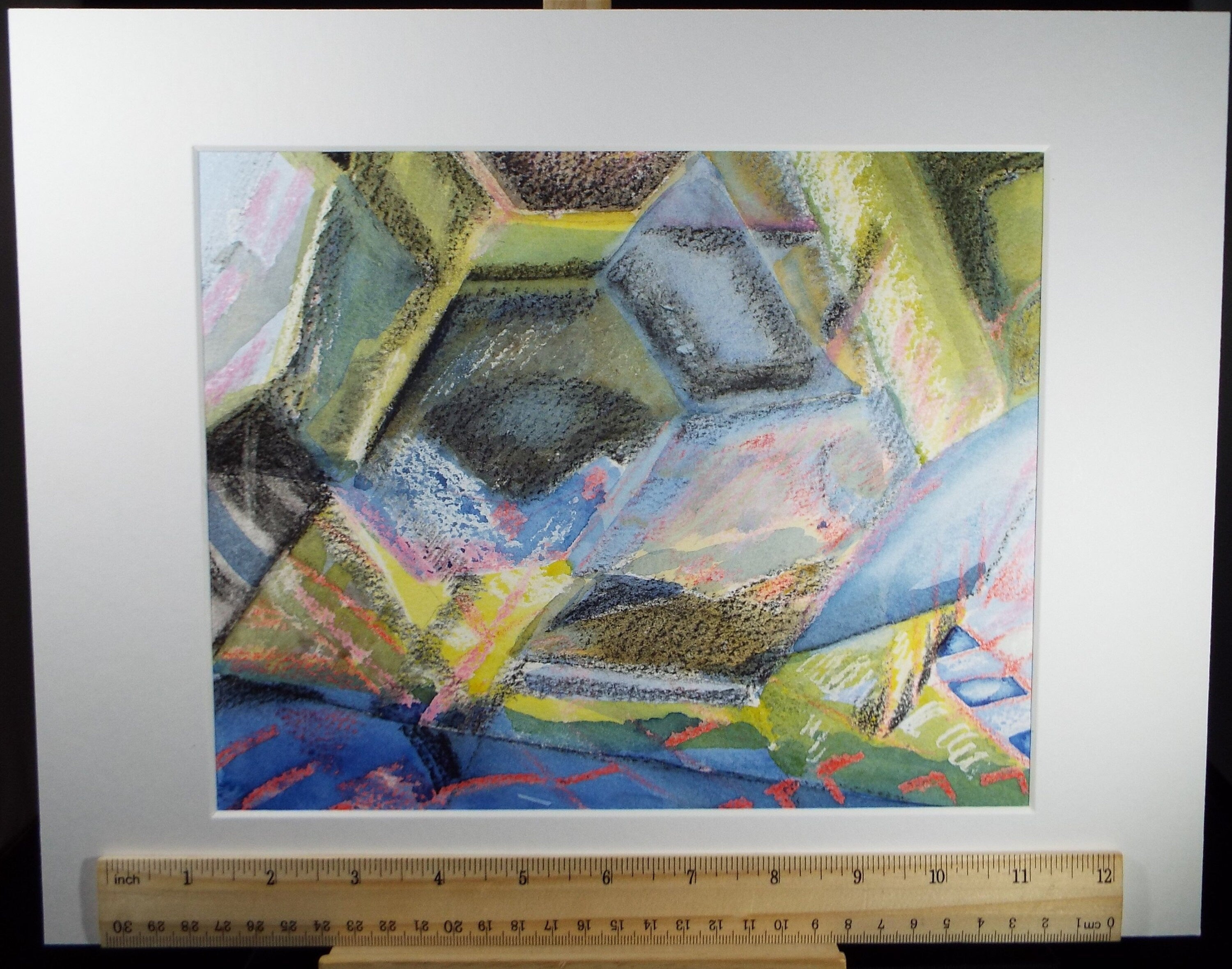 Original Watercolour and pastel on paper, 'Angular abstract', Late 20th Century, Artist Unknown