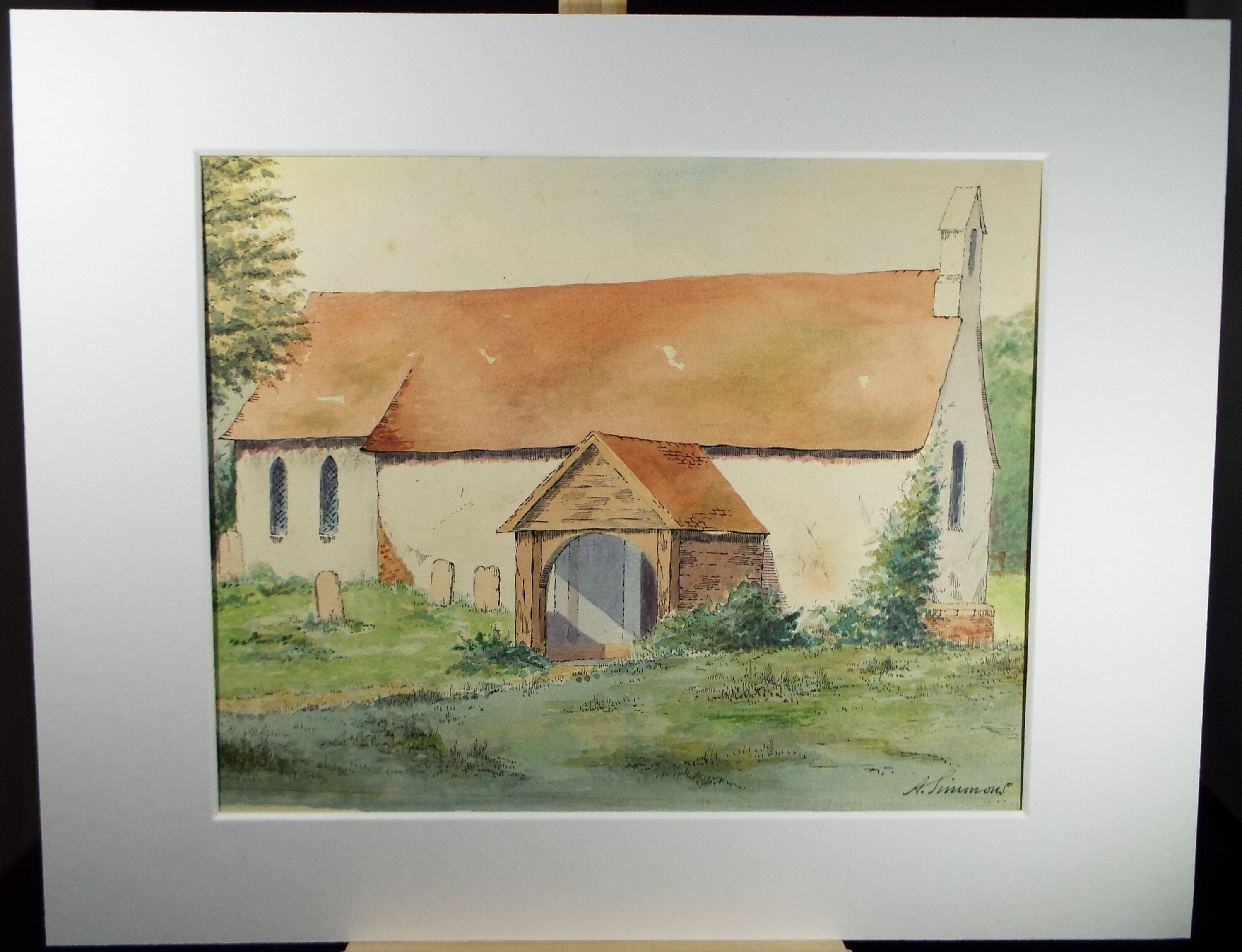 Original Watercolour,'Diddling Church, near Midhurst' , Circa 1950's, A Simmons