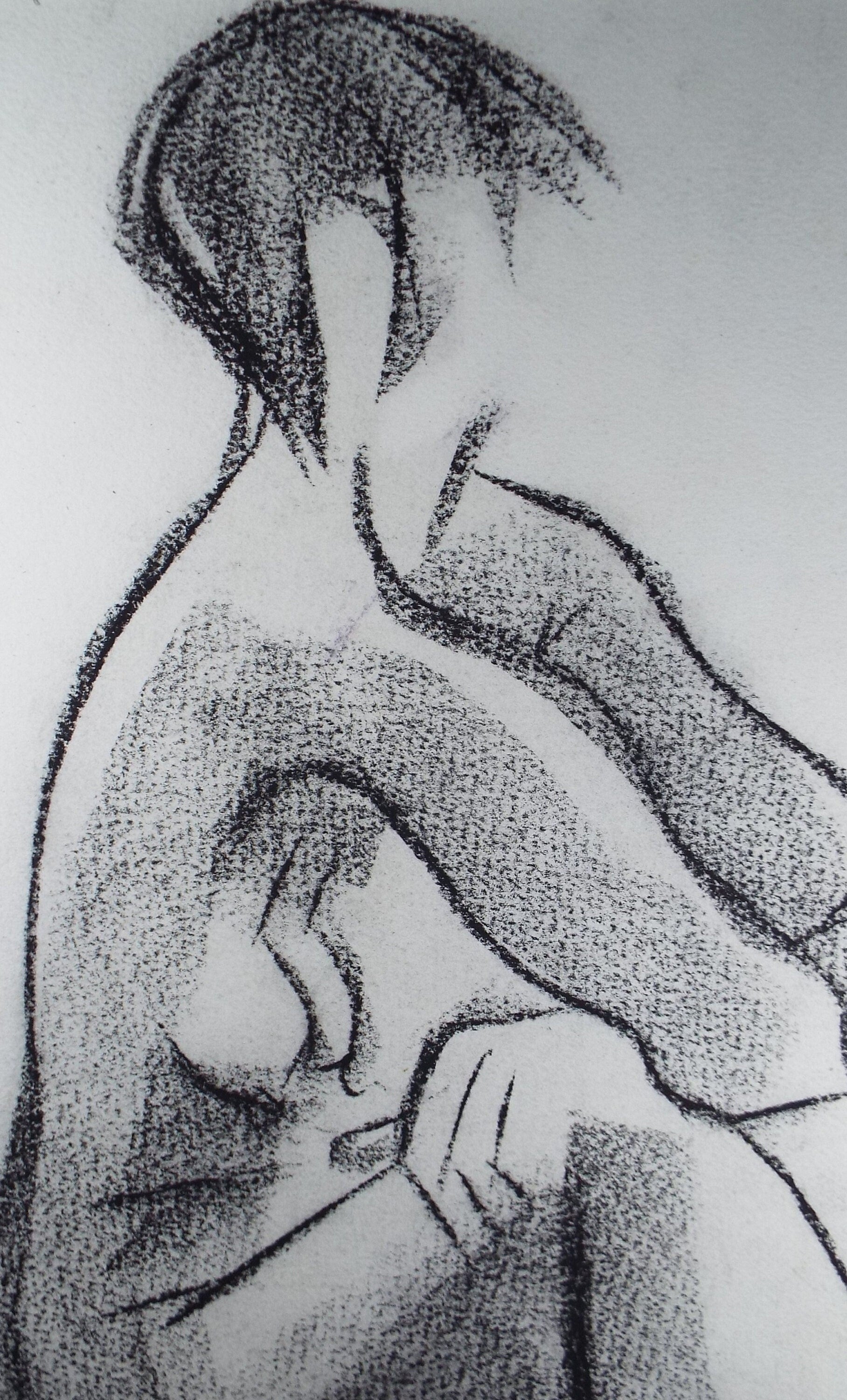 Barbara Karn (b1949), Original conte and charcoal on Paper ,' Seated Female Nude', Circa 2000