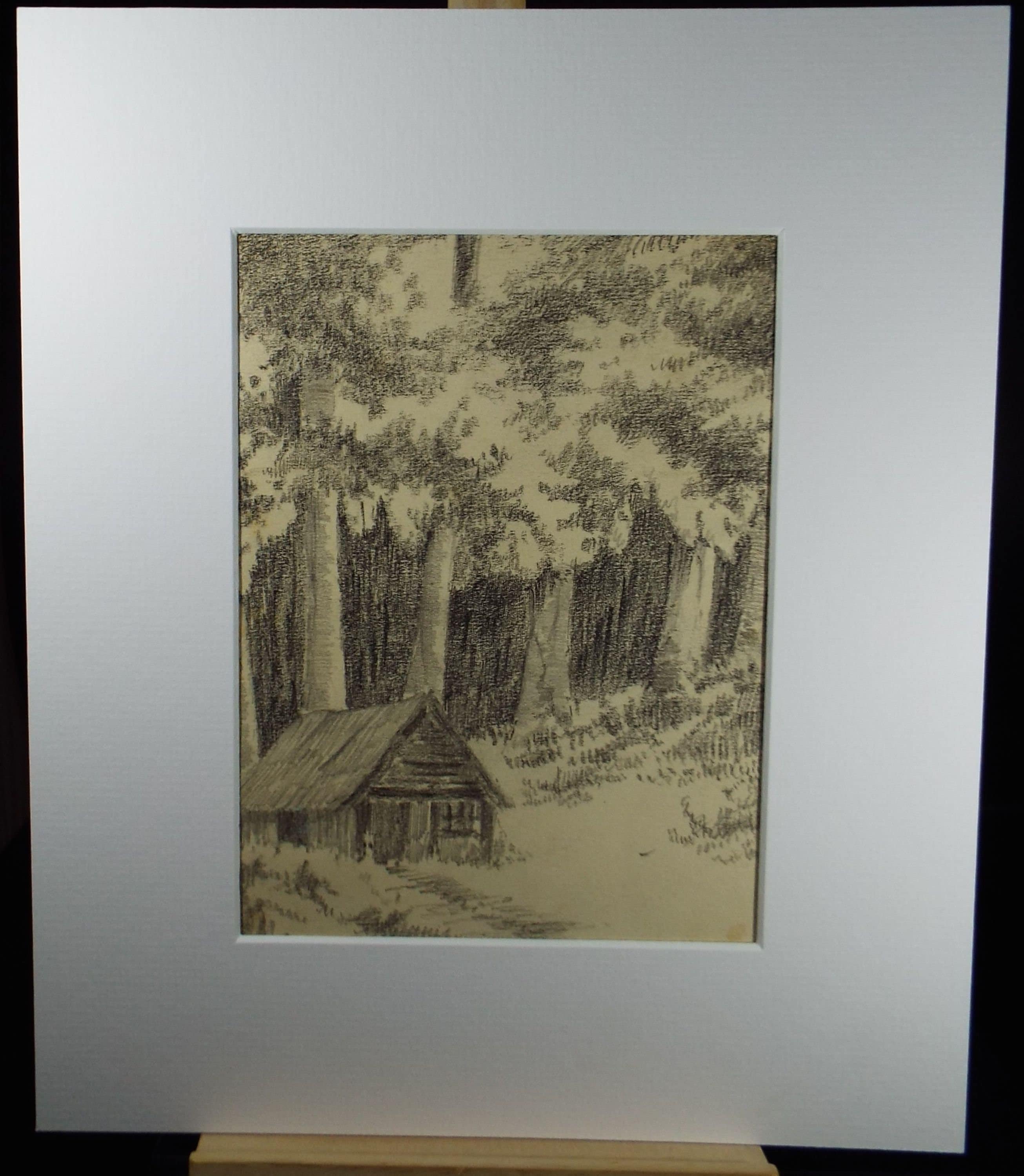 Original Pencil Drawing, 'Hut in the Woods', Circa 1930's, A Simmons