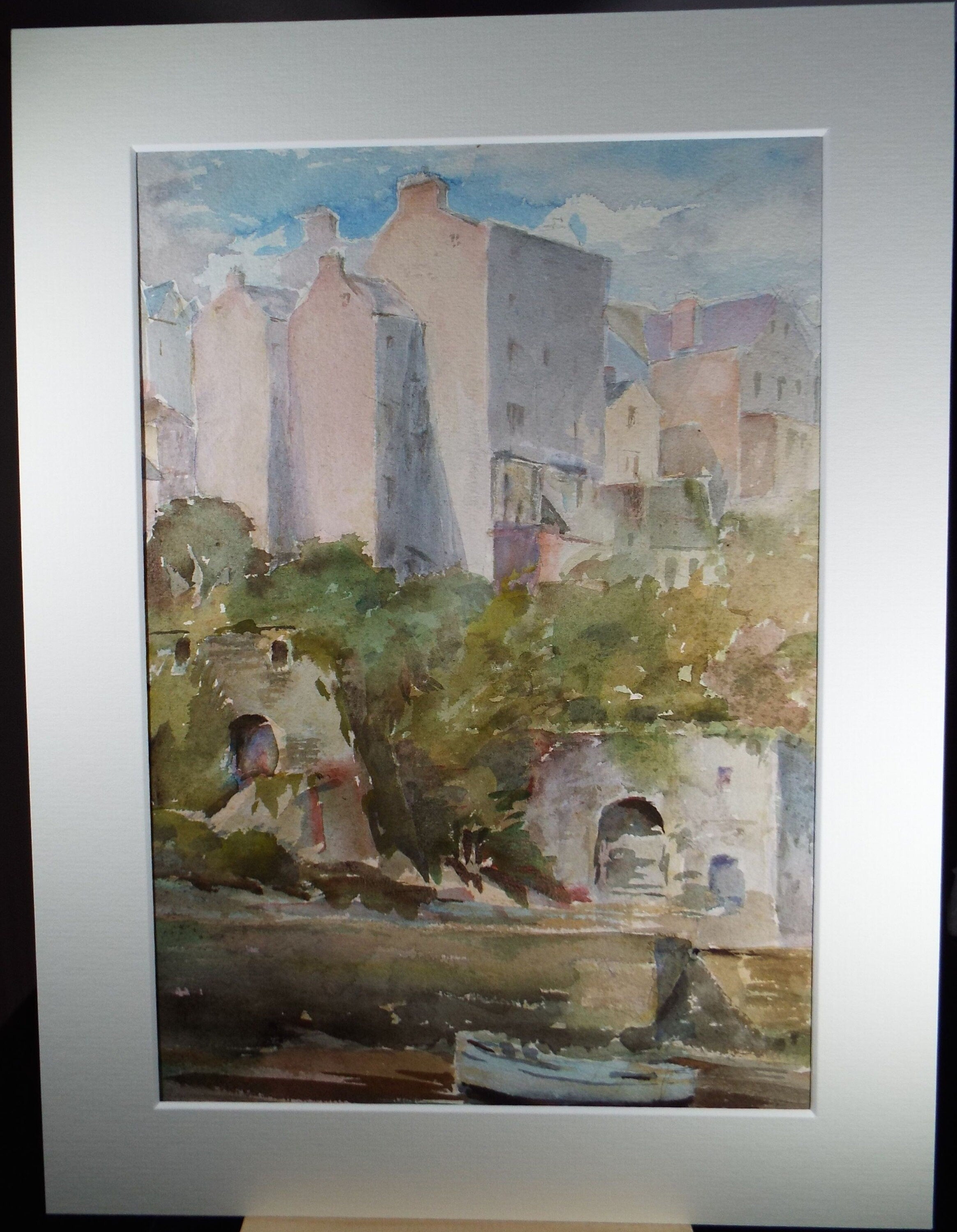 Original Watercolour, 'Town above the River', Circa 1950's, C R Chase (1893-1988)