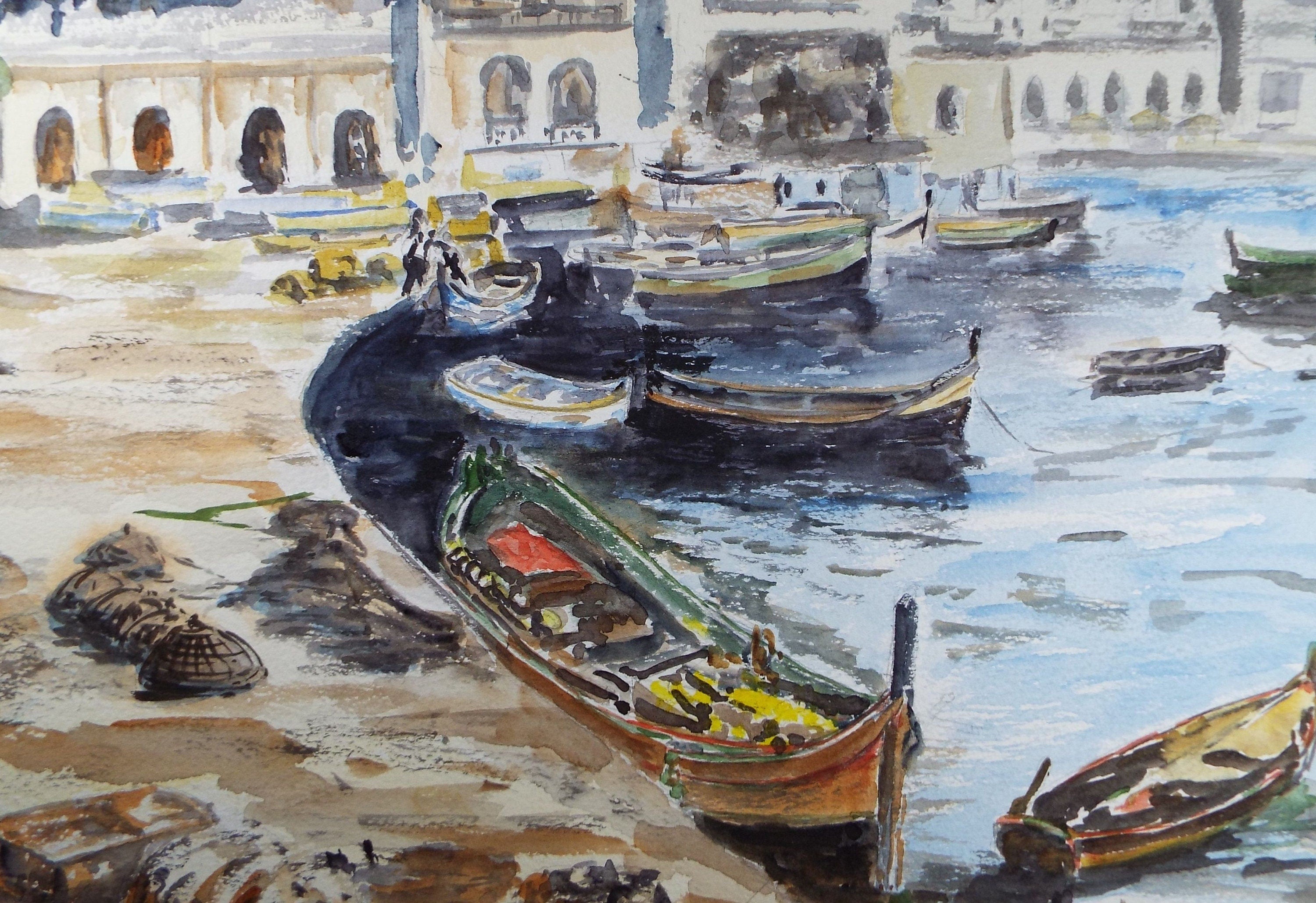 Original Watercolour,'Malta', Circa 1990's, unknown Artist