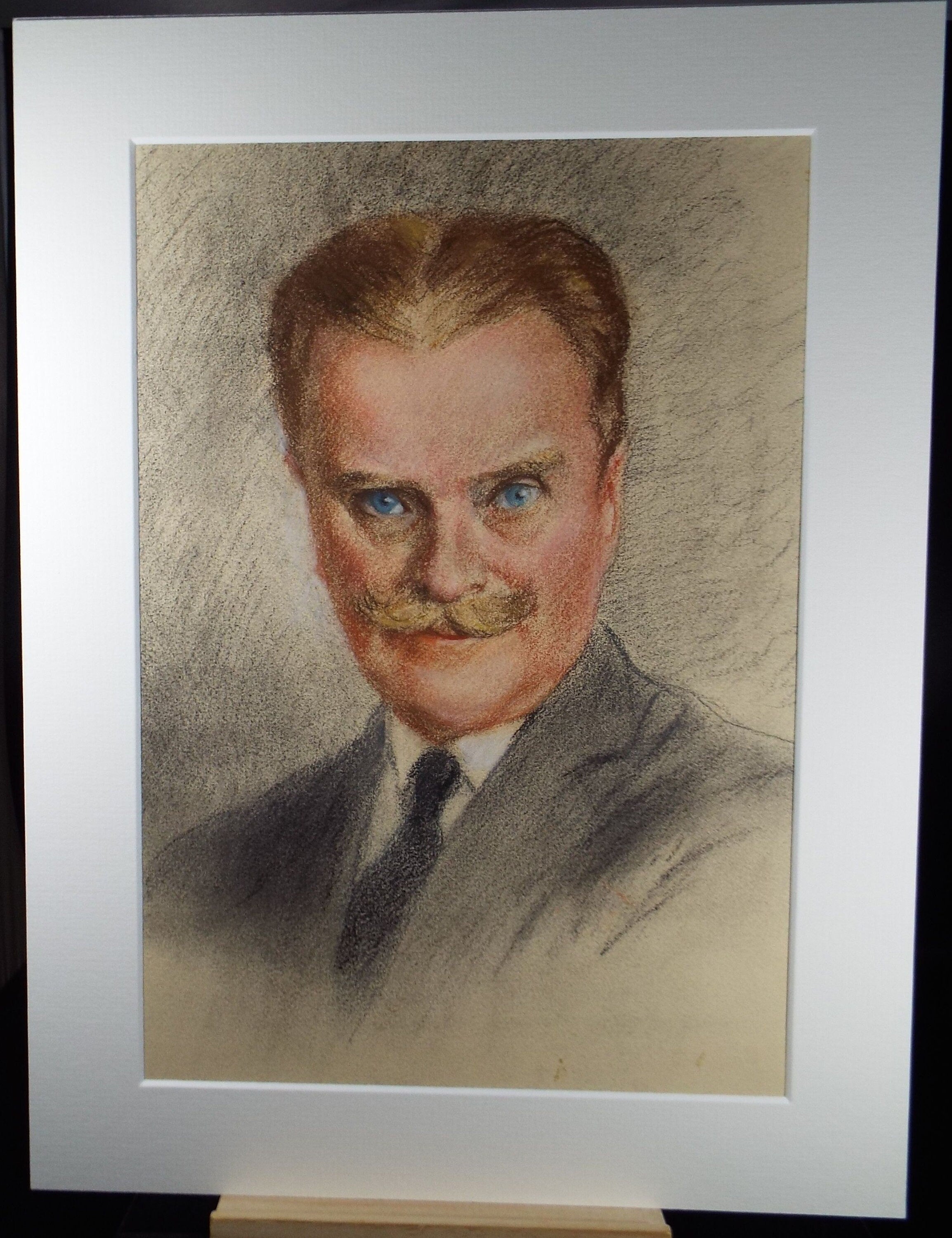 Original Pastel, 'Gentleman with Moustache', Circa 1940's, Artist Unknown