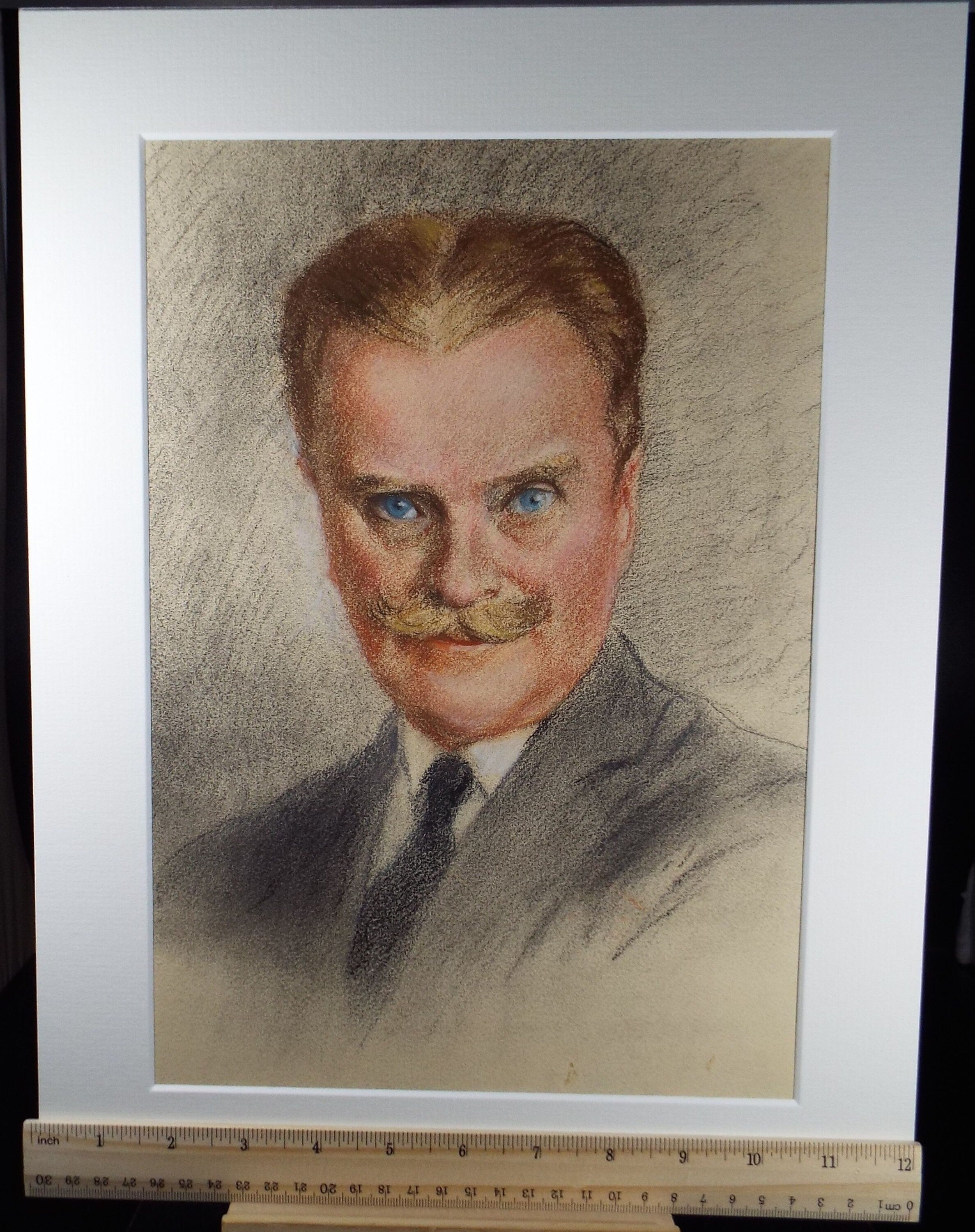 Original Pastel, 'Gentleman with Moustache', Circa 1940's, Artist Unknown