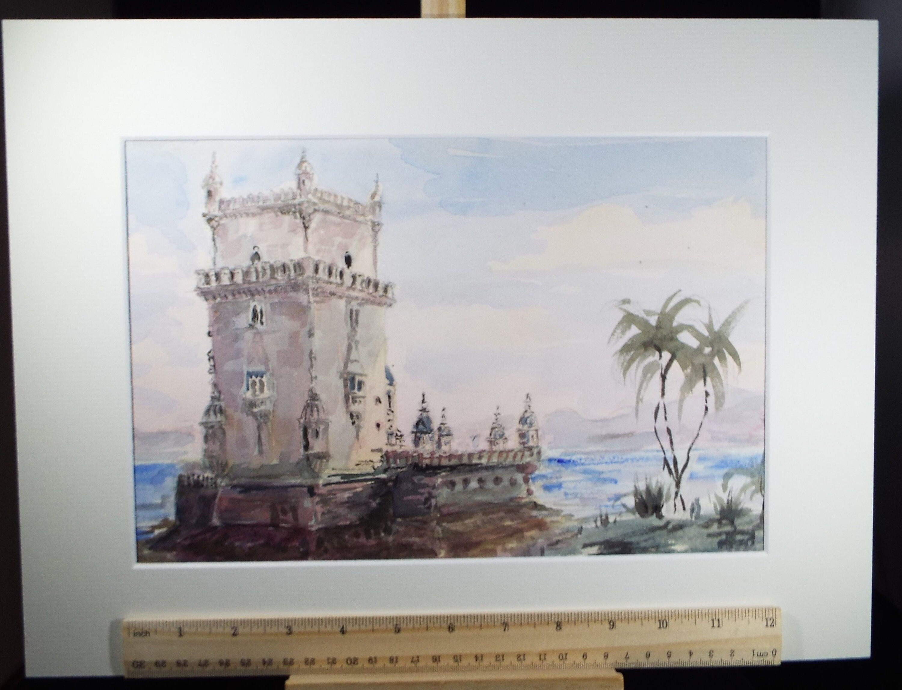 Original Watercolour, 'Torre de Belem, Lisbon', c1990's, Artist Unknown