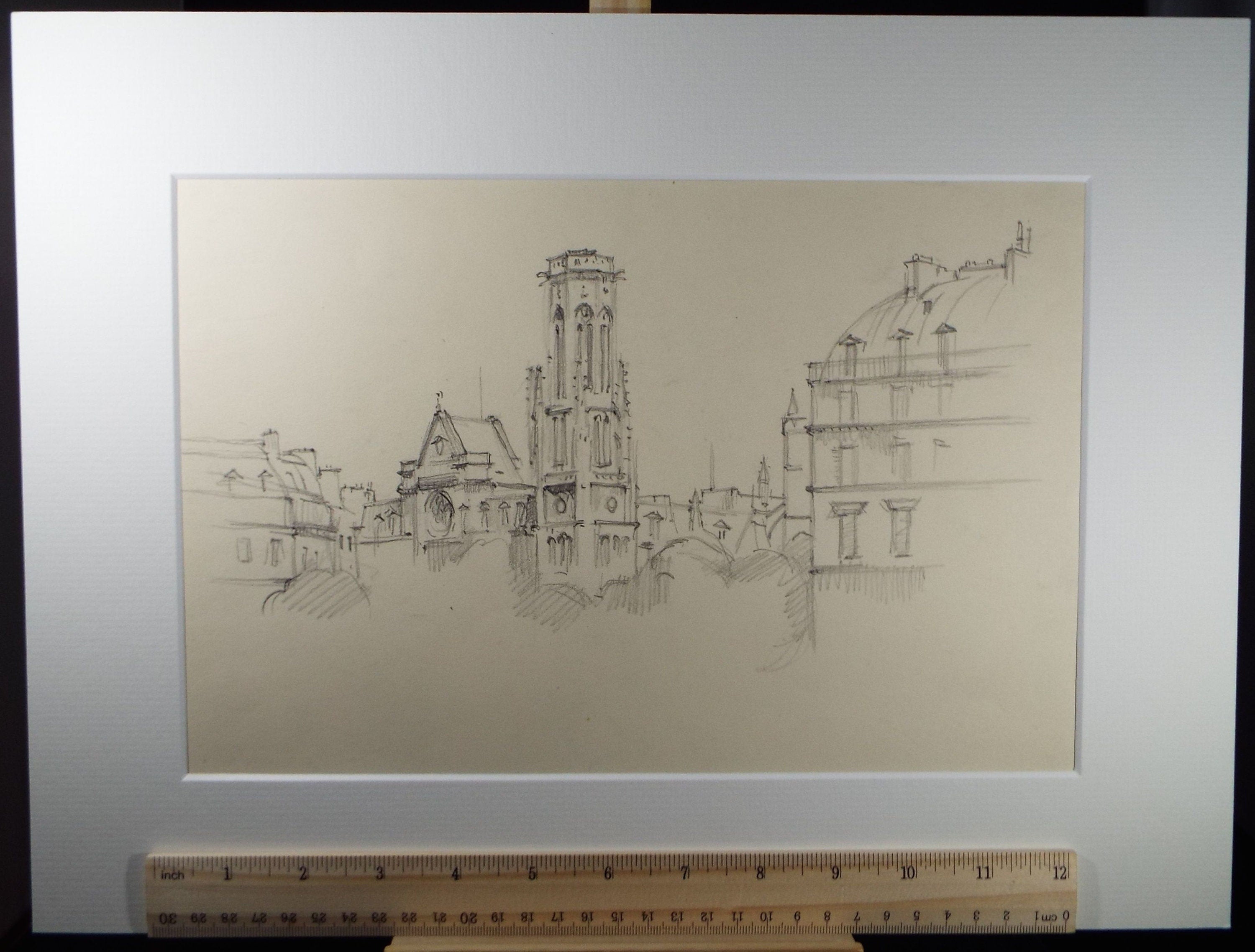 Original Pencil Drawing, 'Tower and roof Study', Circa 1950's, Douglas Pittuck (1911-1993)