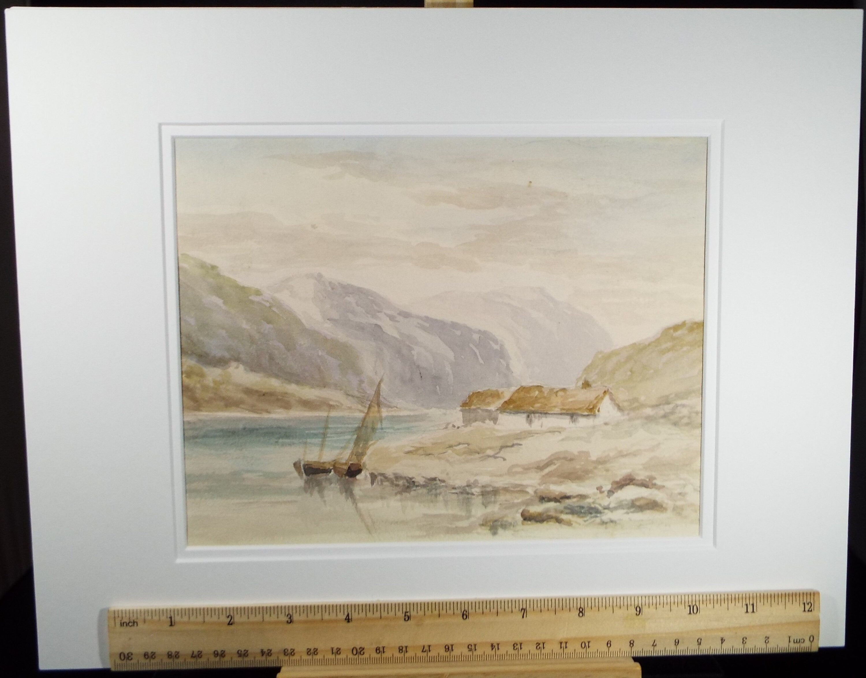 Original Watercolour, 'Rocky inlet with boats', Circa 1880's, unsigned
