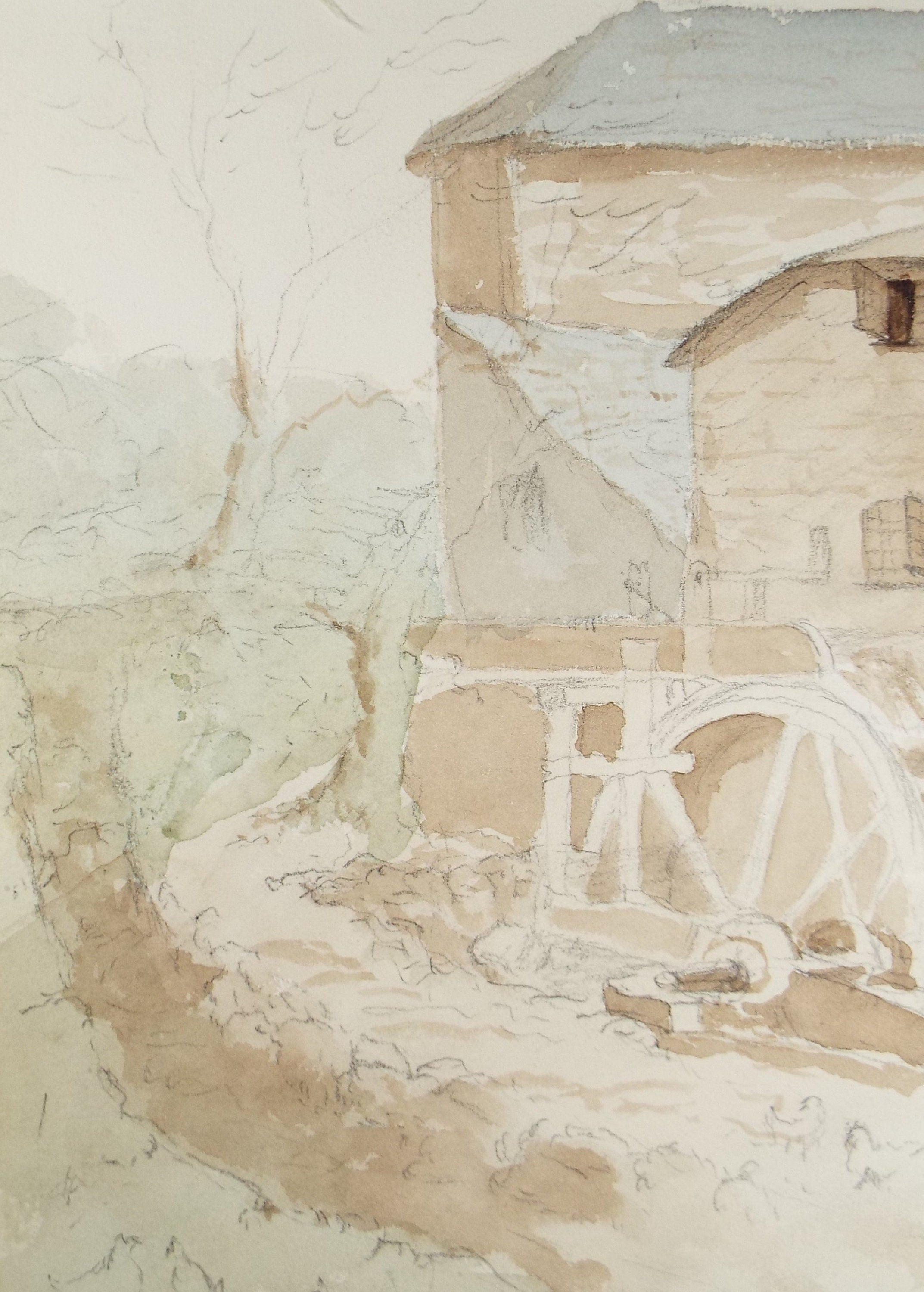 Original Watercolour on Paper, 'The Watermill', circa 1880's, unsigned