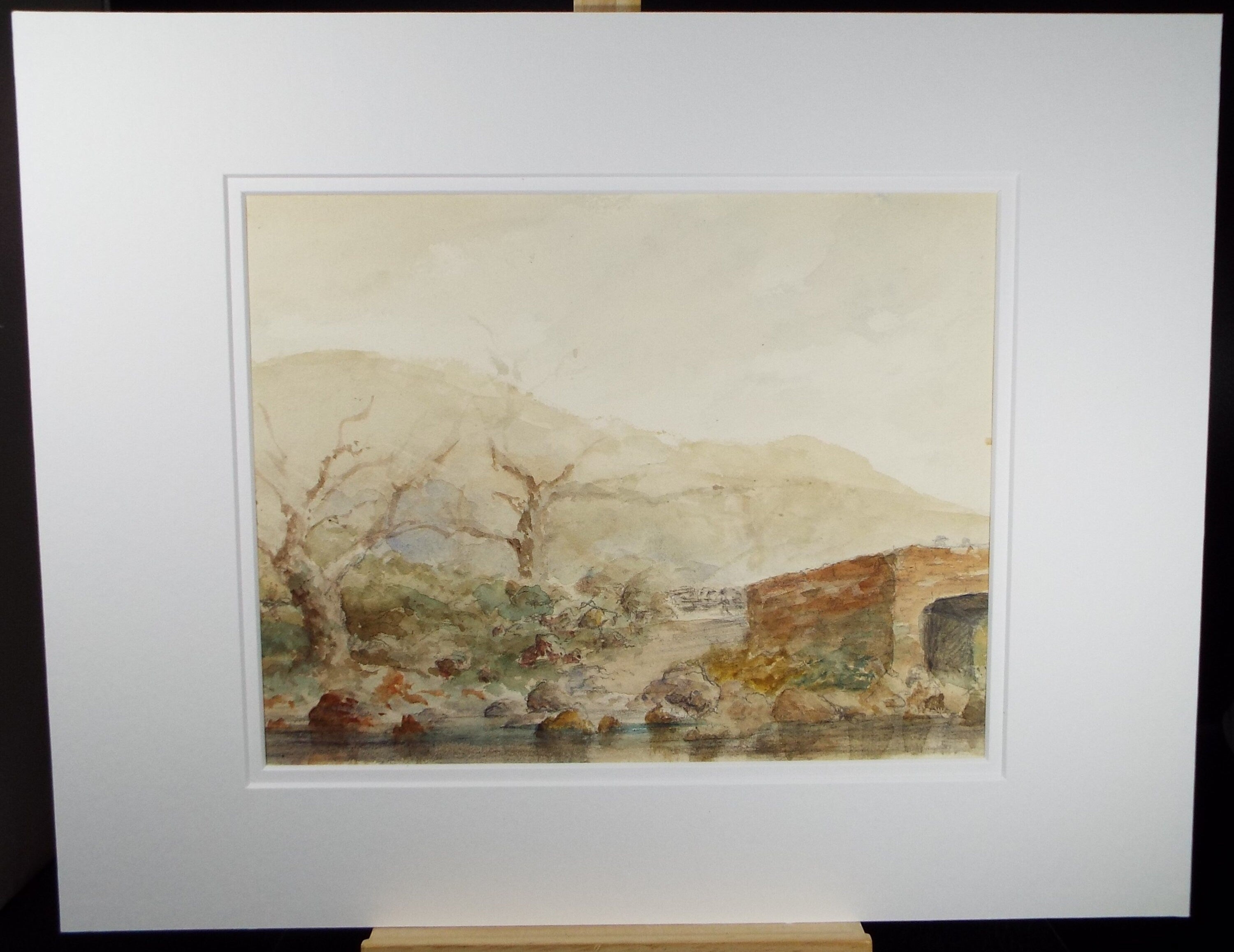 Original Watercolour 'Stone Bridge with Winter Trees', Circa 1880's, unsigned