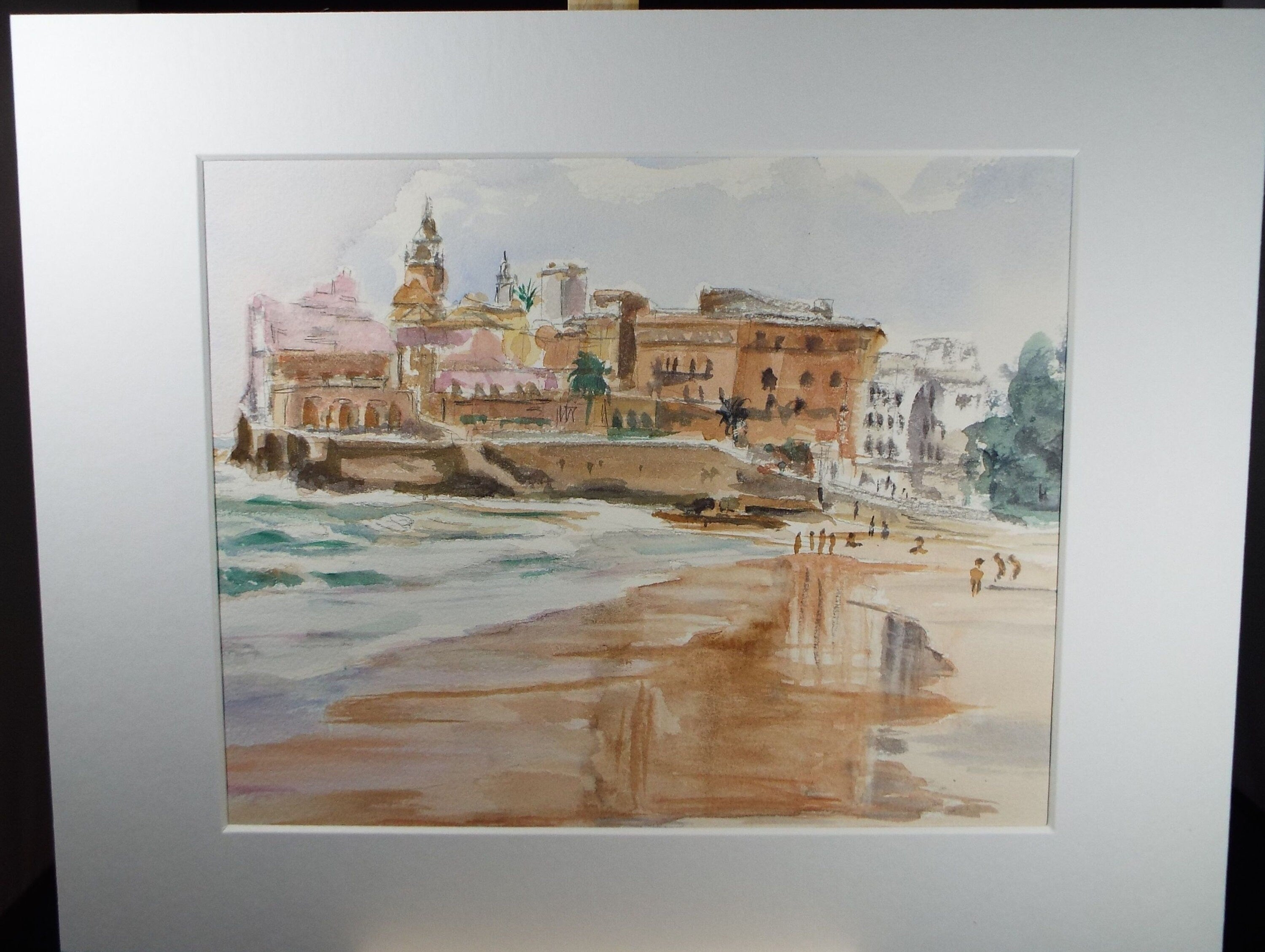 Original Watercolour, 'Coastal Town', Dated 1996, Artist Unknown