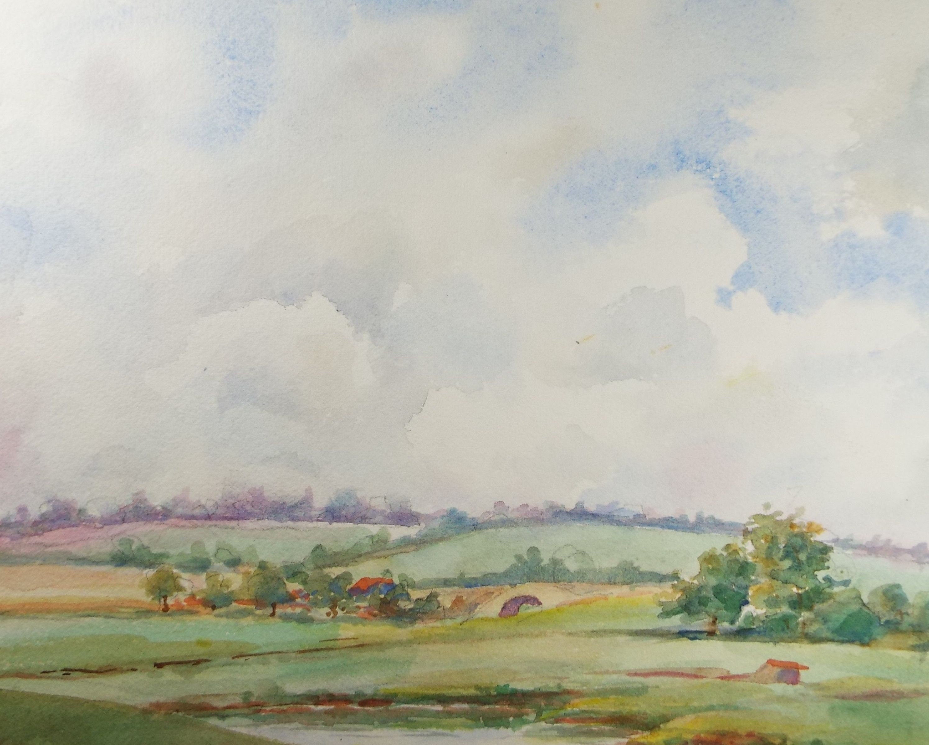 Original Watercolour, 'River through a green Landscape' Mid 20th Century,Artist Unknown