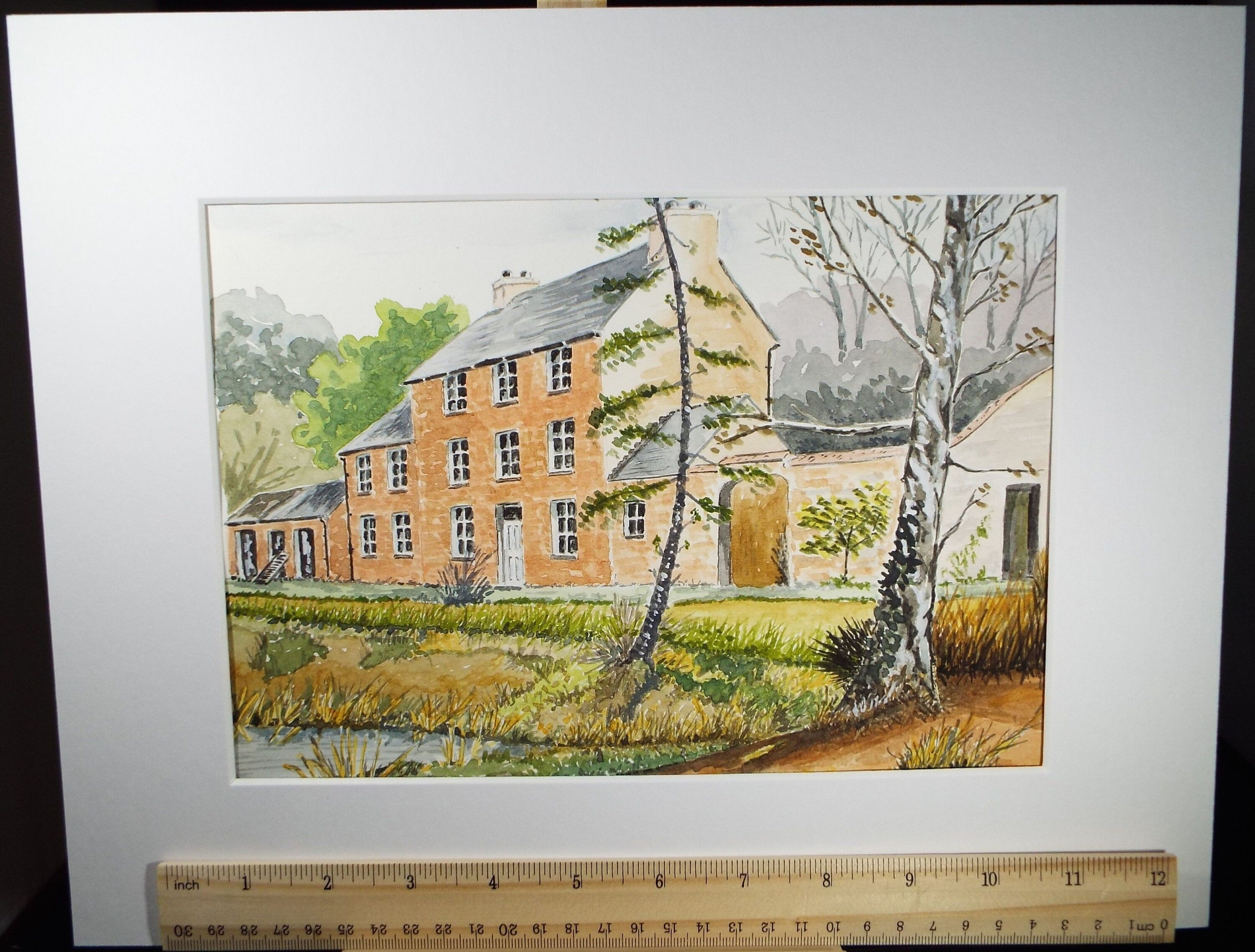 Original Watercolour, 'A Red bricked house in the Country' Dated 1993, Artist Unknown
