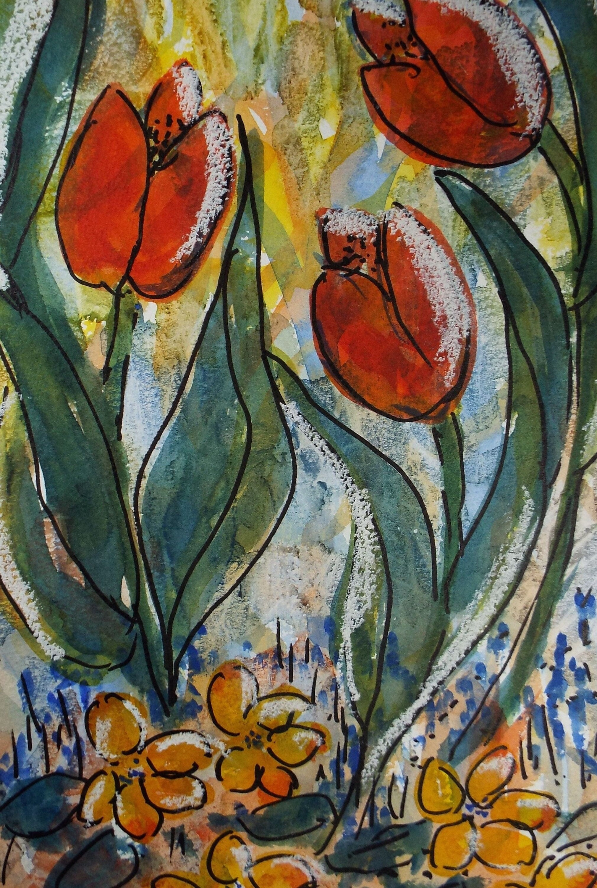 Original Watercolour, 'Still Life of Tulips', Circa 1990's, Artist Unknown