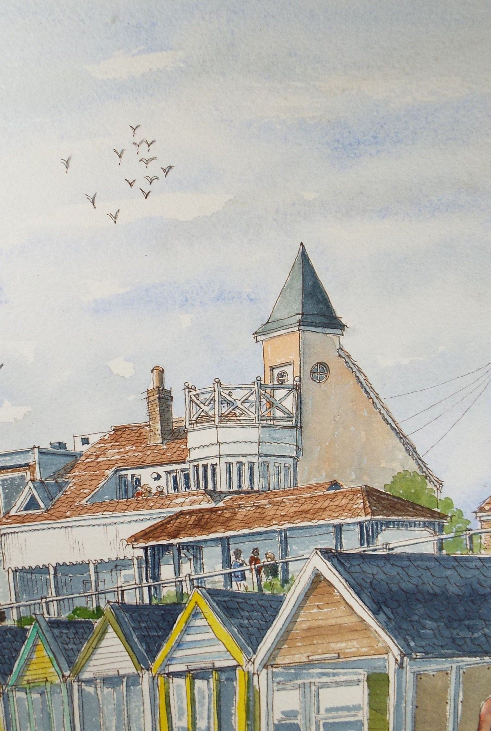 Original Watercolour, 'The Beach Bar', Circa 1990's, Artist Unknown