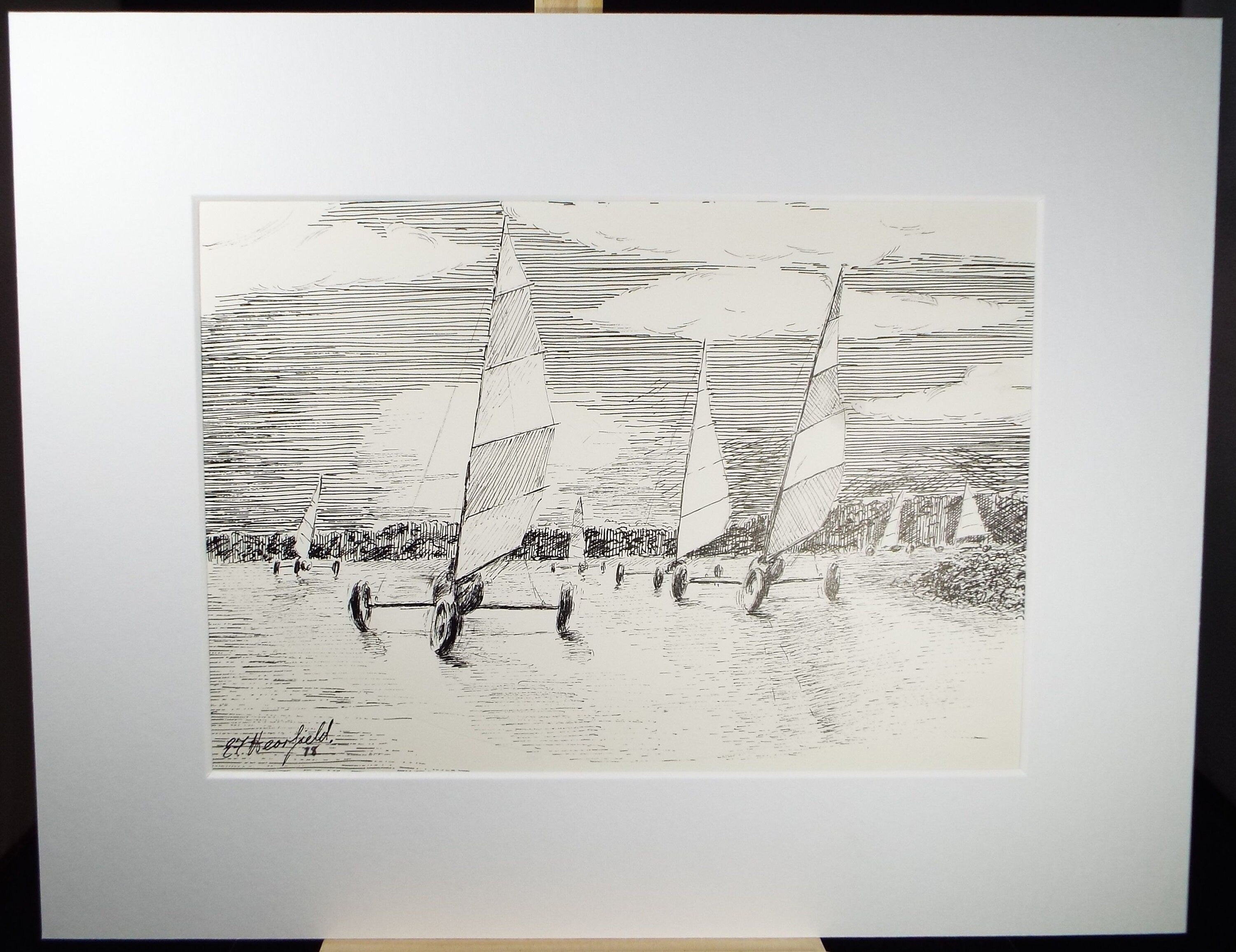 Original Pen and Ink, 'Land Sailing', Dated 1978, E F Hearfield
