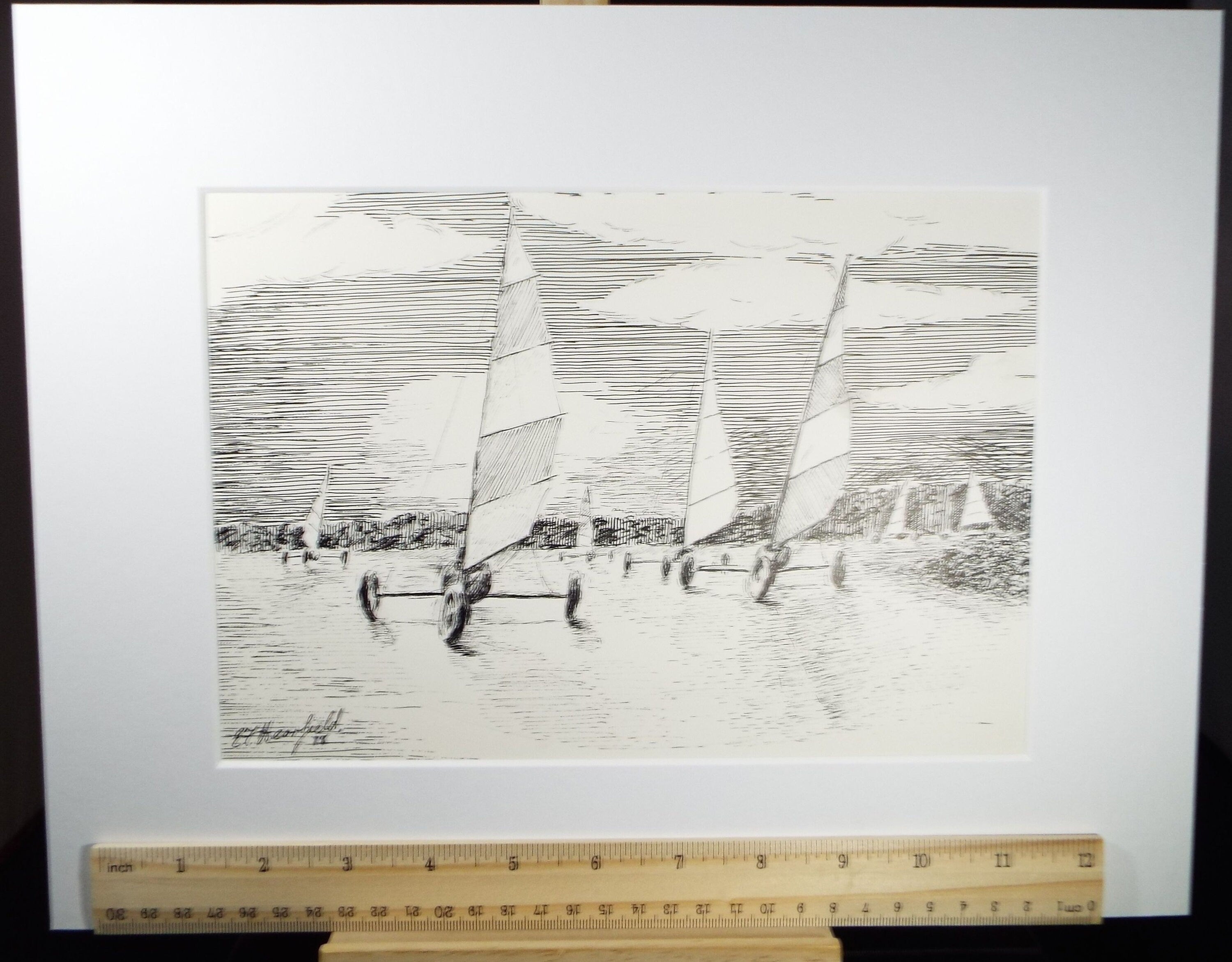 Original Pen and Ink, 'Land Sailing', Dated 1978, E F Hearfield